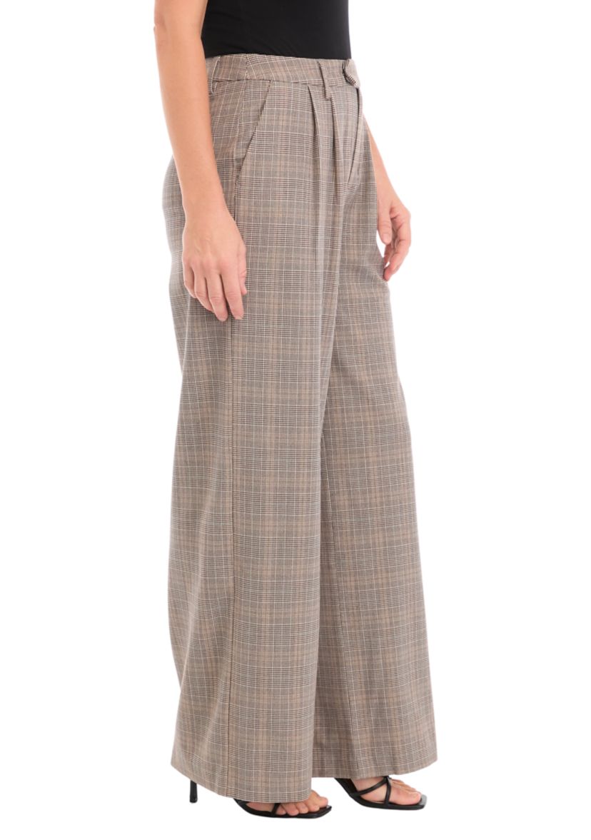Womens High Rise Extended Tab Plaid Trouser Pants