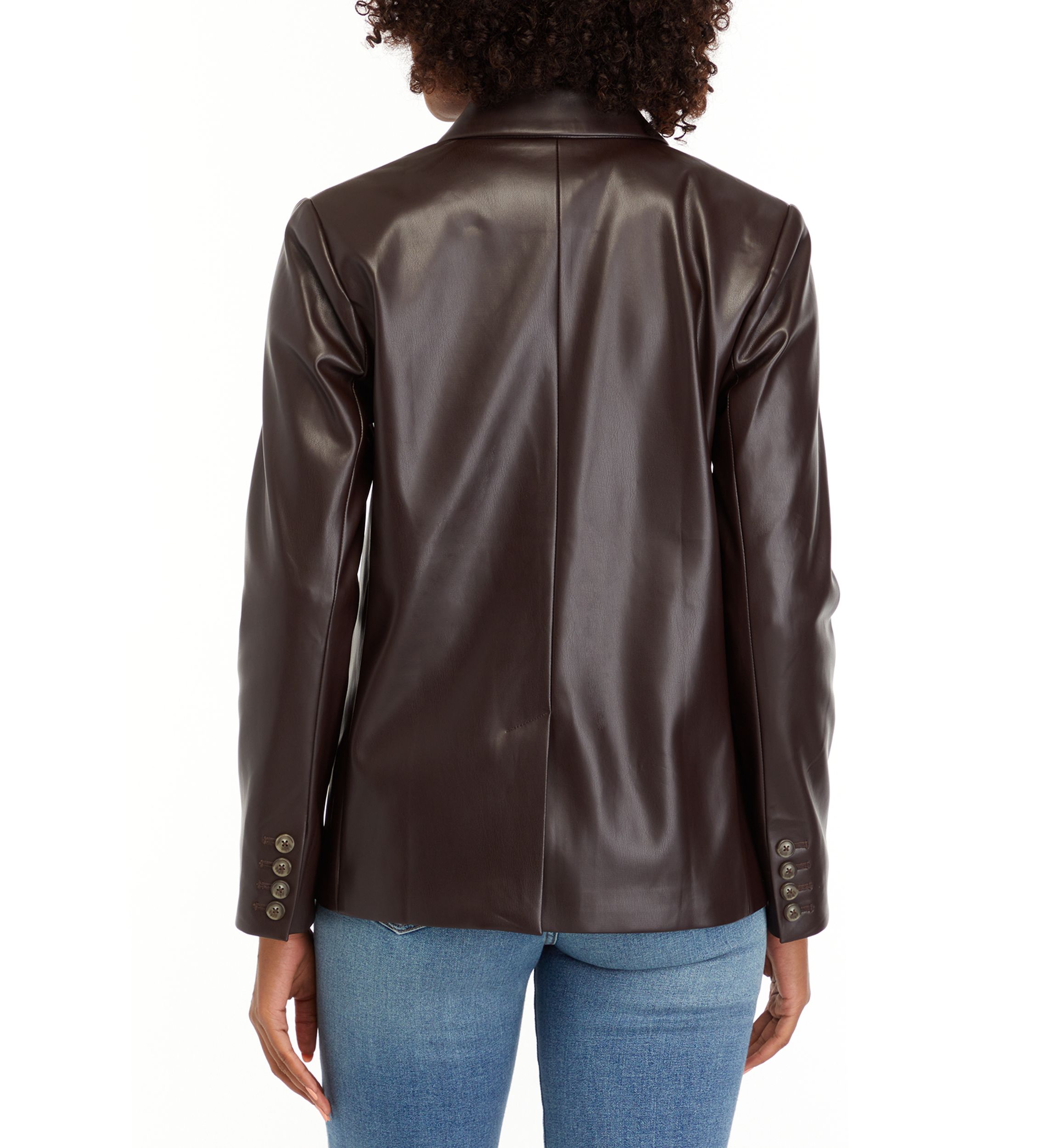 Womens Double Breasted Faux Leather Blazer