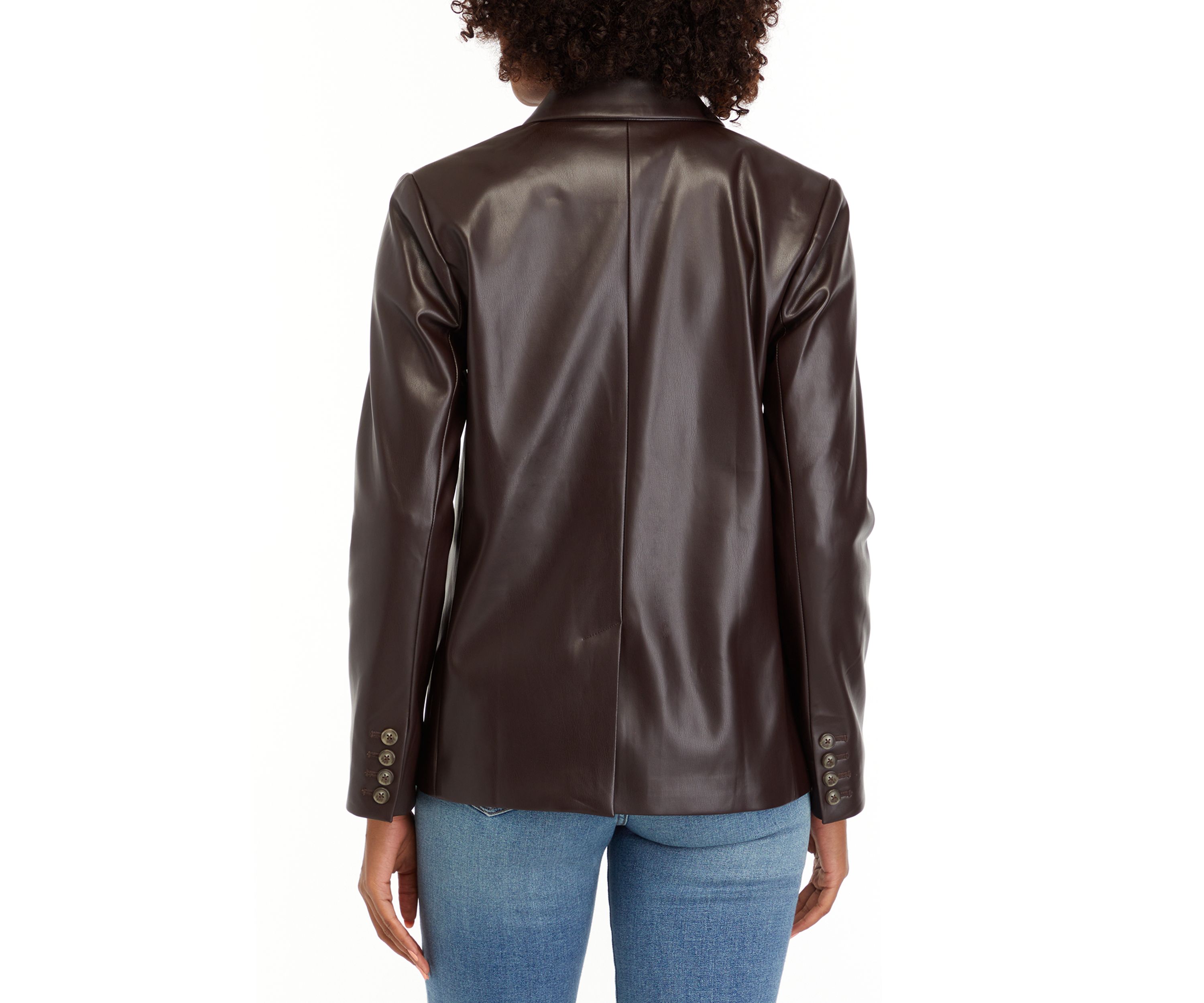 Womens Double Breasted Faux Leather Blazer