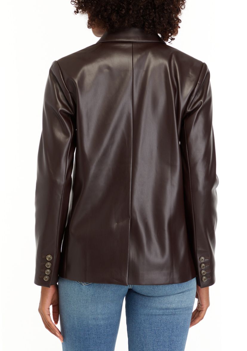Womens Double Breasted Faux Leather Blazer