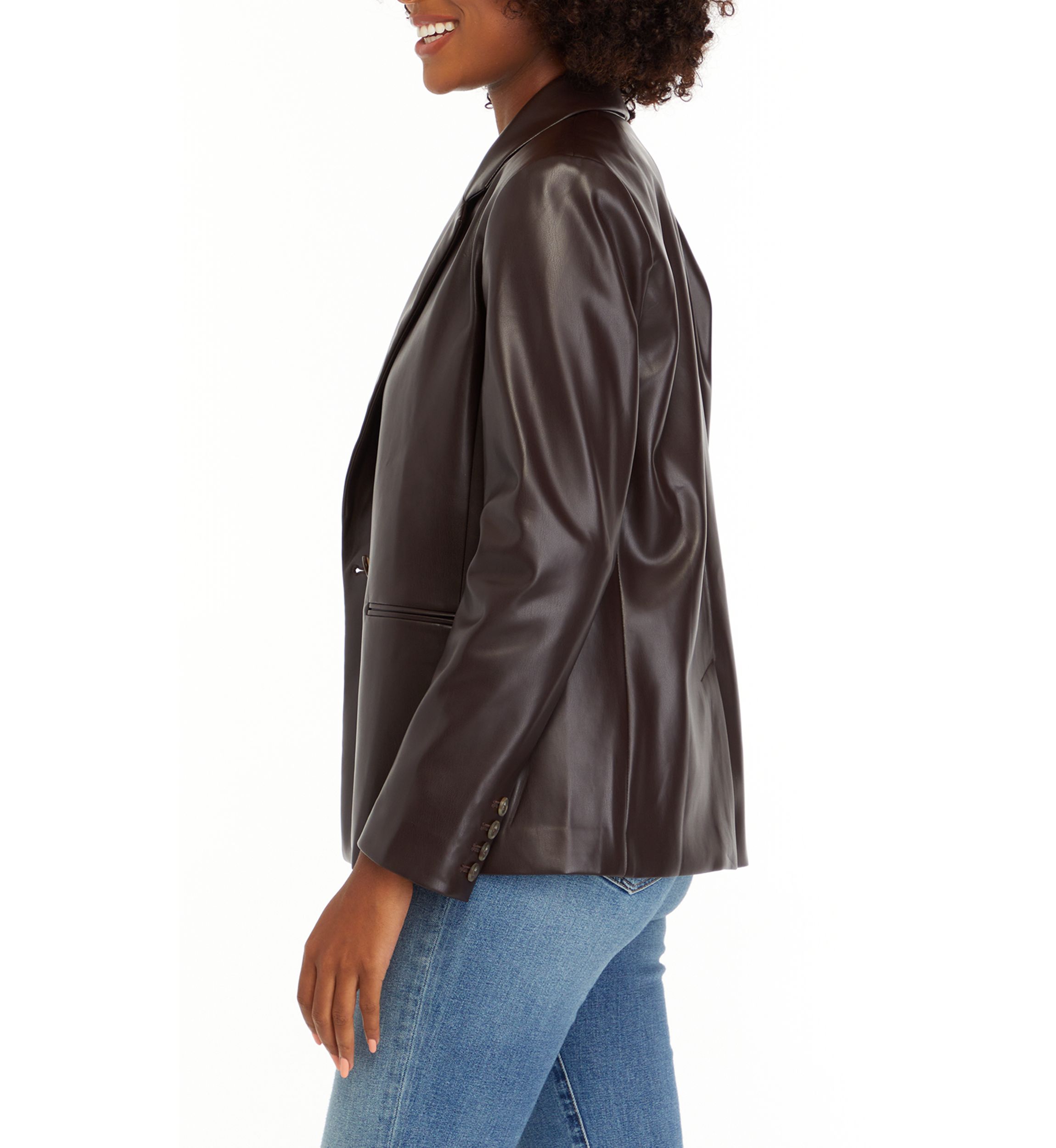 Womens Double Breasted Faux Leather Blazer