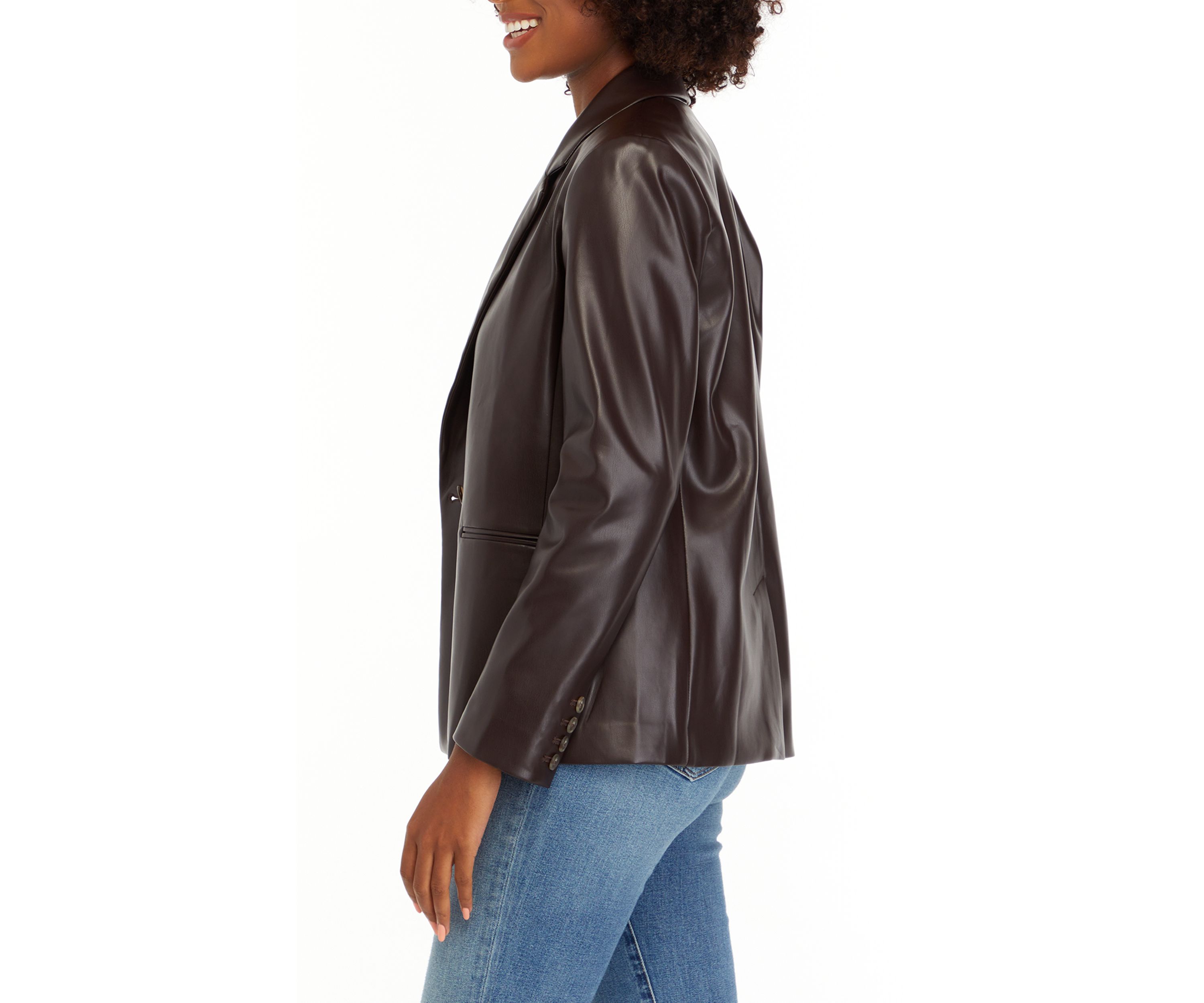 Womens Double Breasted Faux Leather Blazer