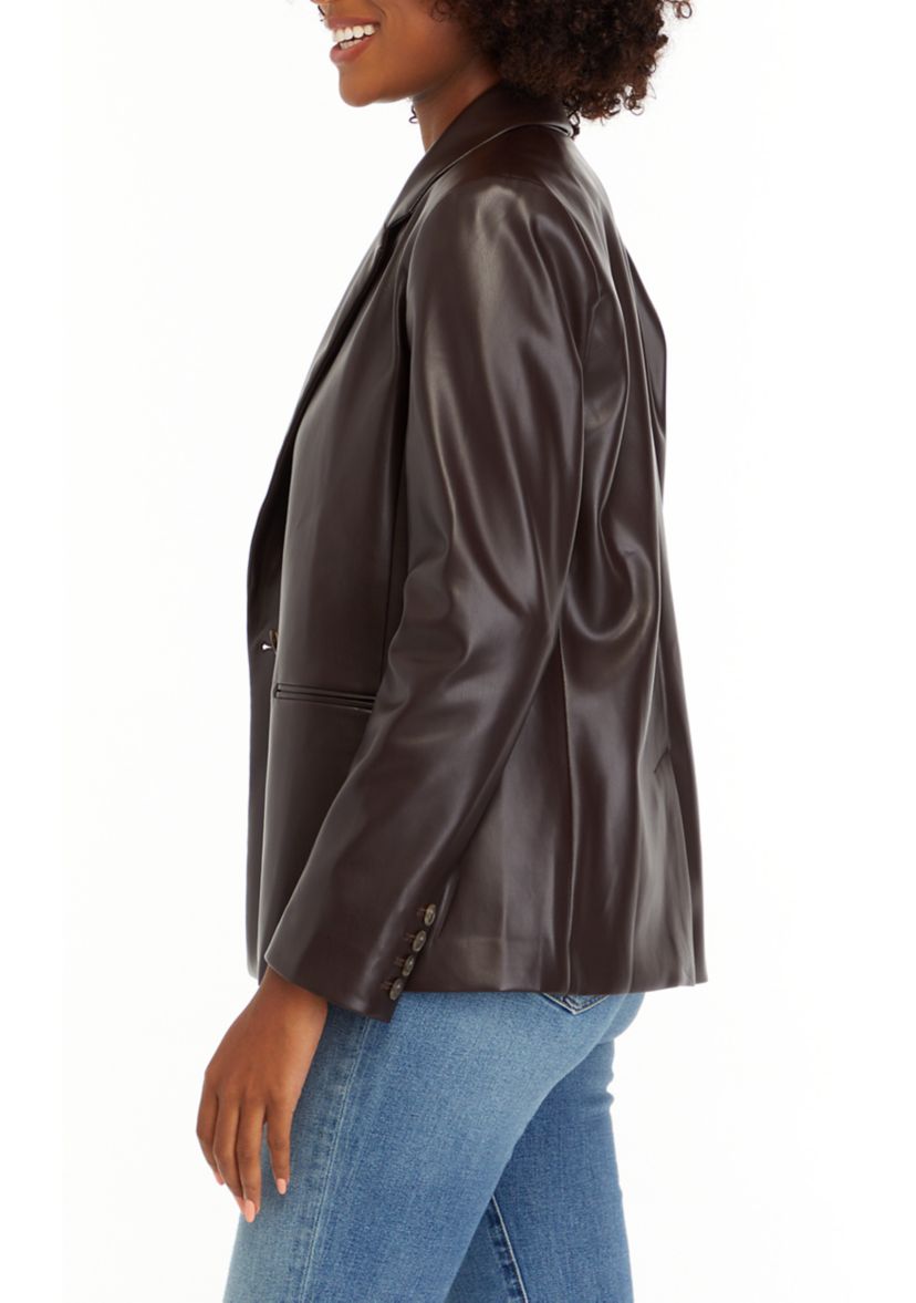 Womens Double Breasted Faux Leather Blazer