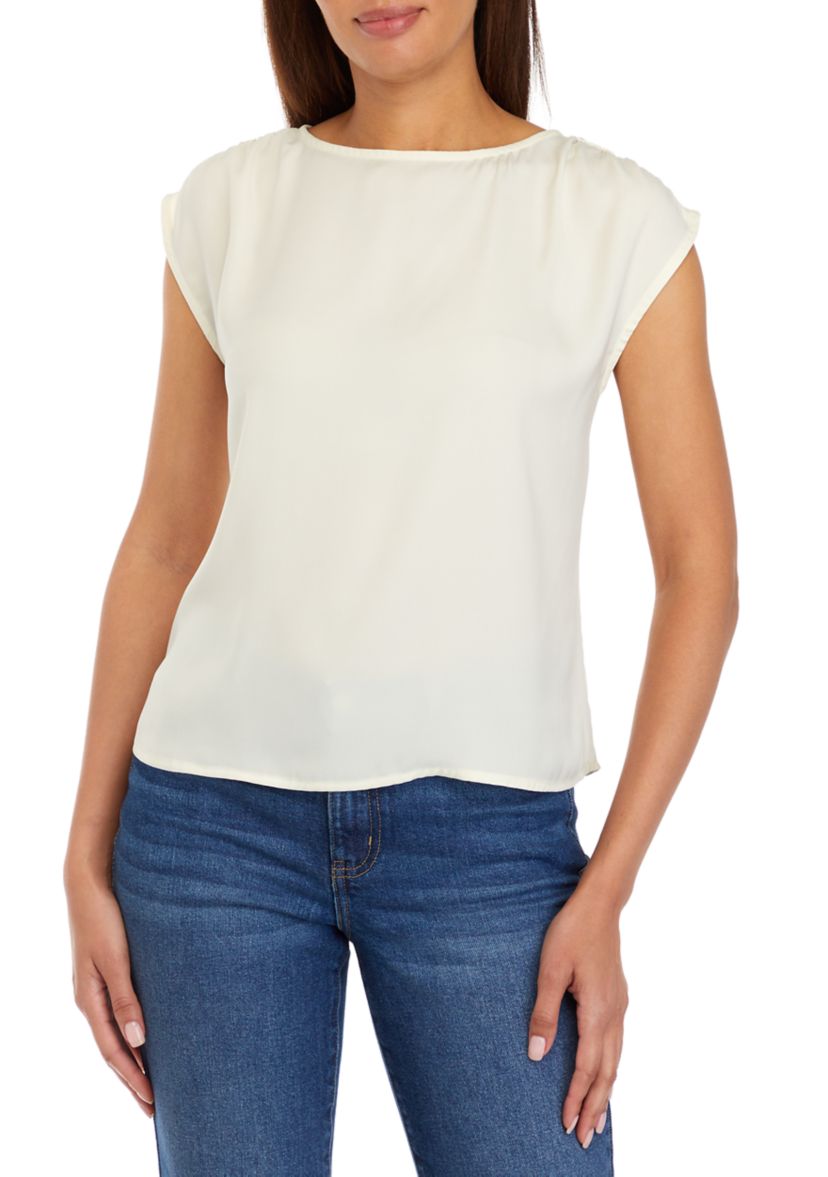 Womens Solid Cap Sleeve Blouse