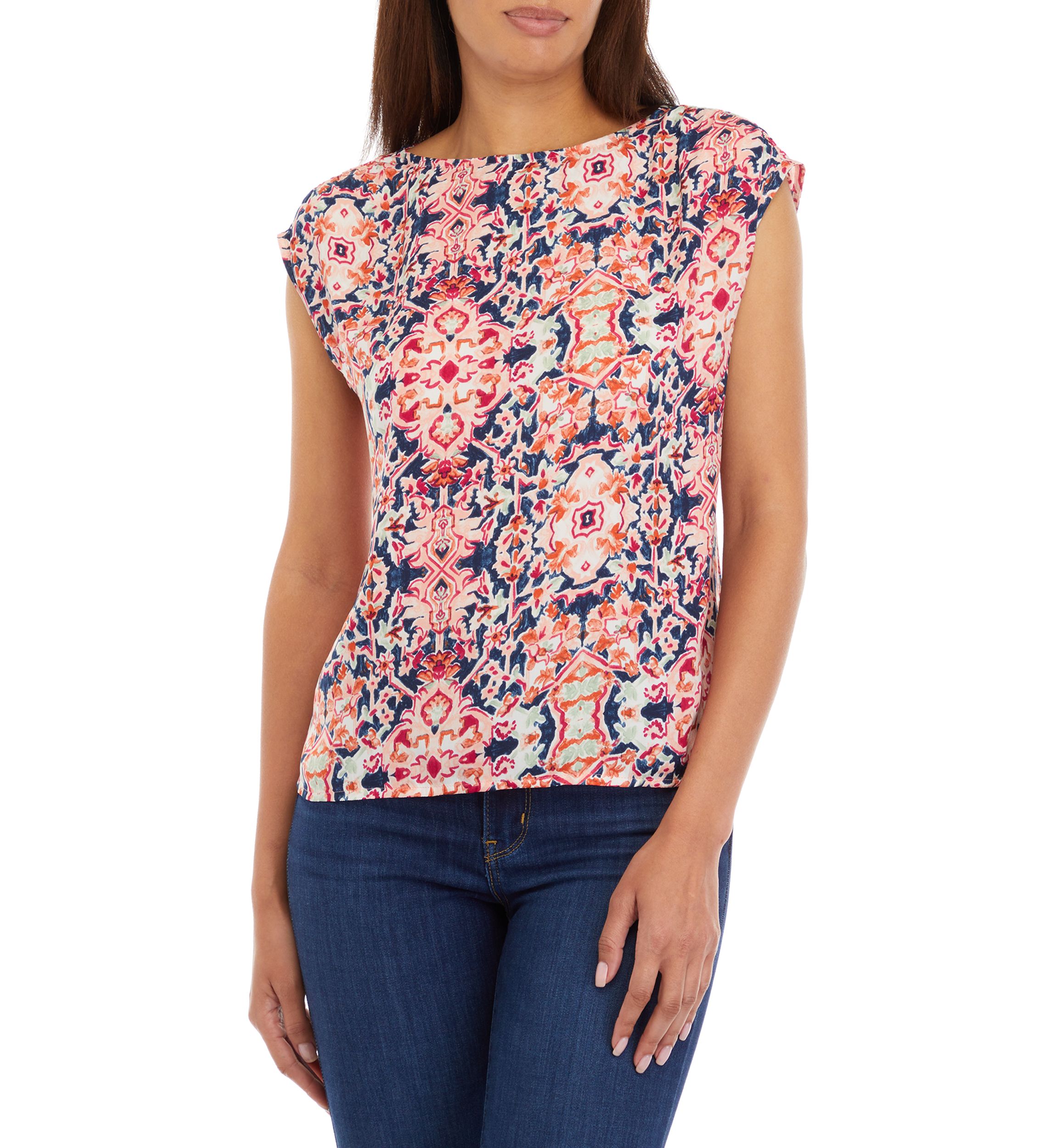 Womens Printed Cap Sleeve Blouse 