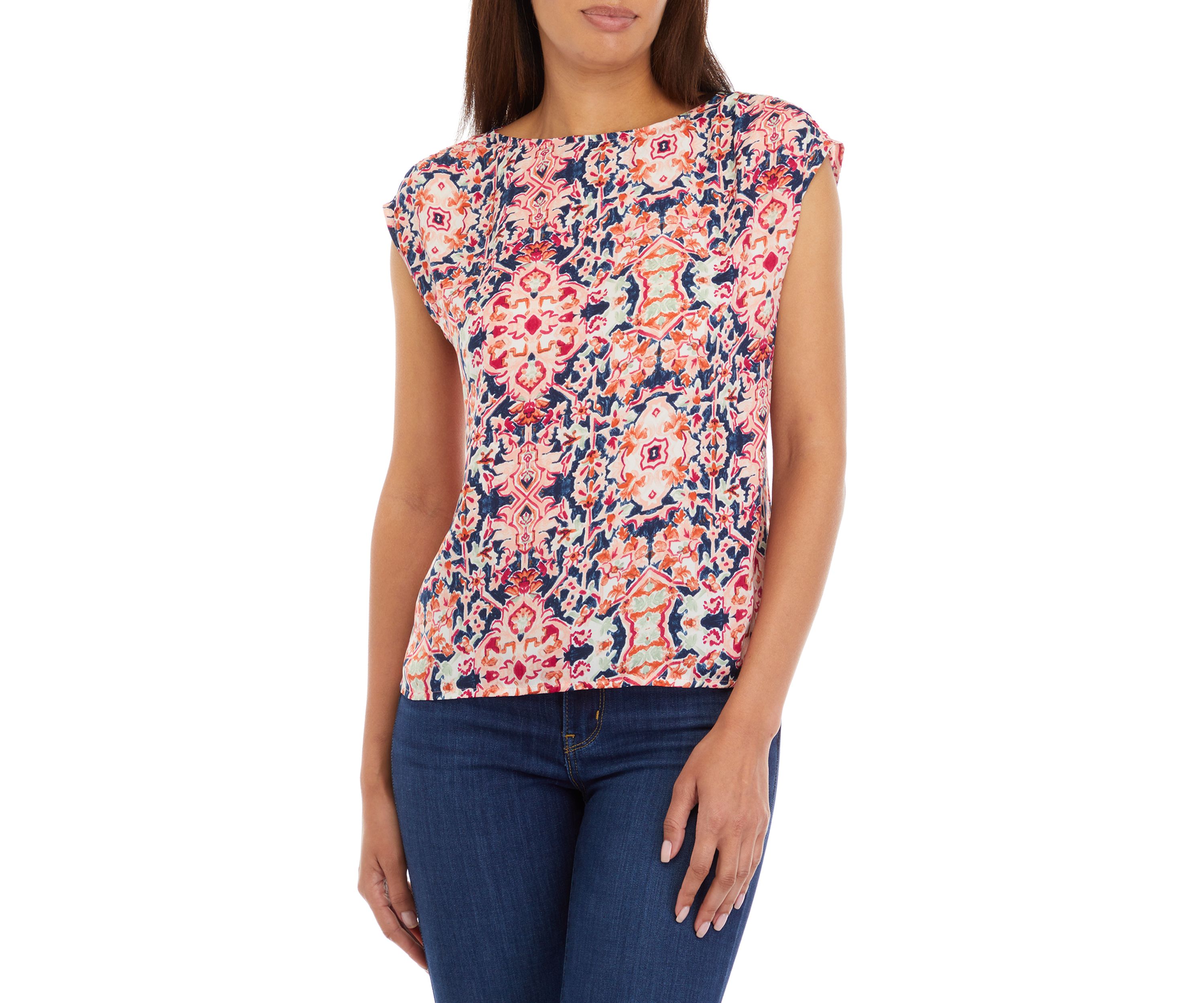 Womens Printed Cap Sleeve Blouse 