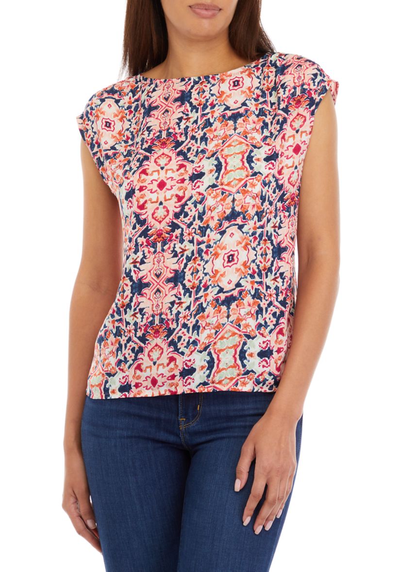 Womens Printed Cap Sleeve Blouse 
