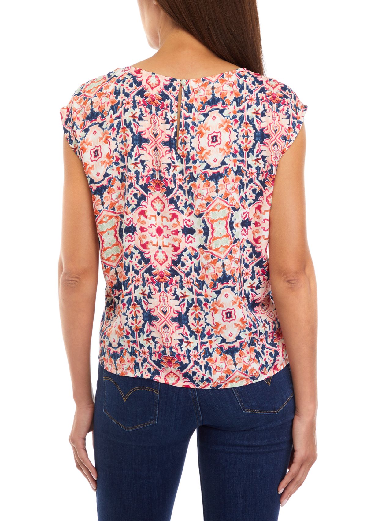 Womens Printed Cap Sleeve Blouse 