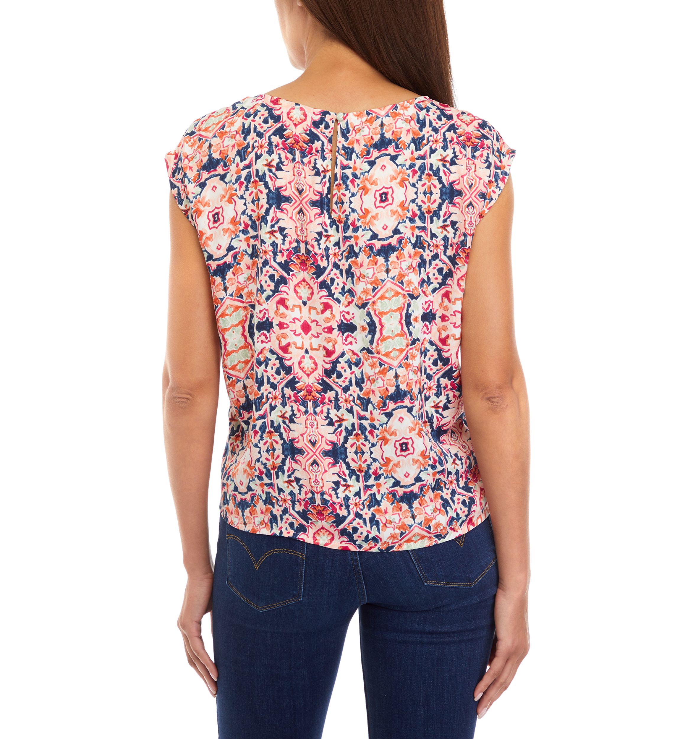 Womens Printed Cap Sleeve Blouse 
