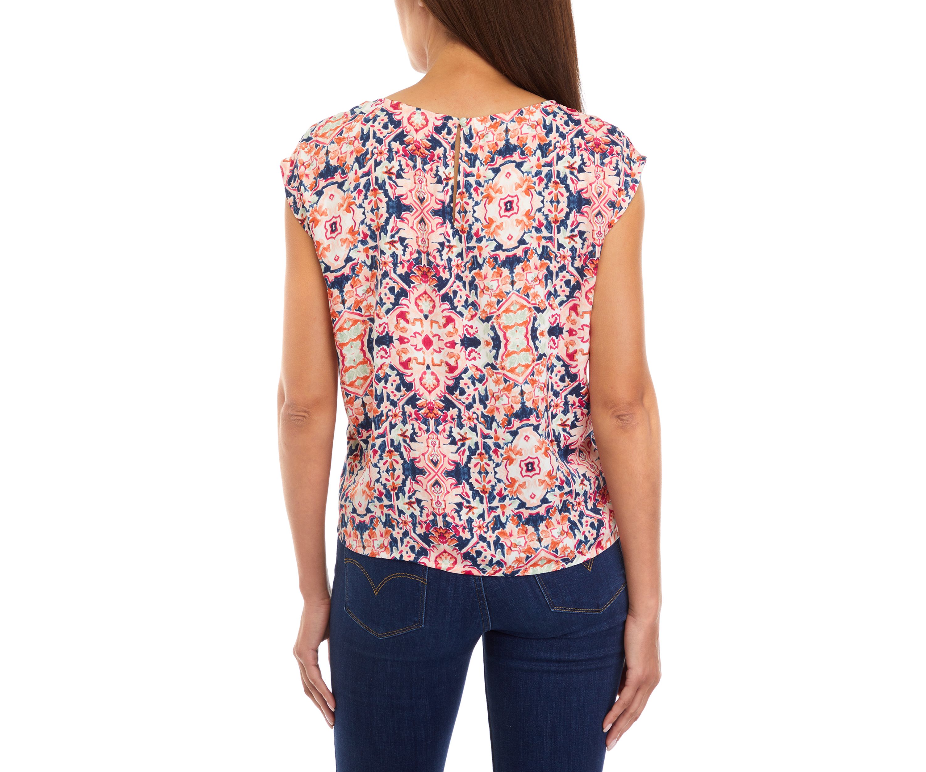 Womens Printed Cap Sleeve Blouse 