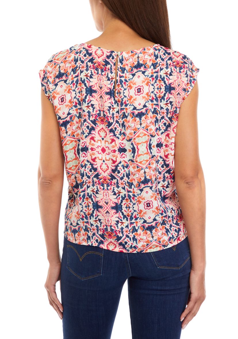 Womens Printed Cap Sleeve Blouse 