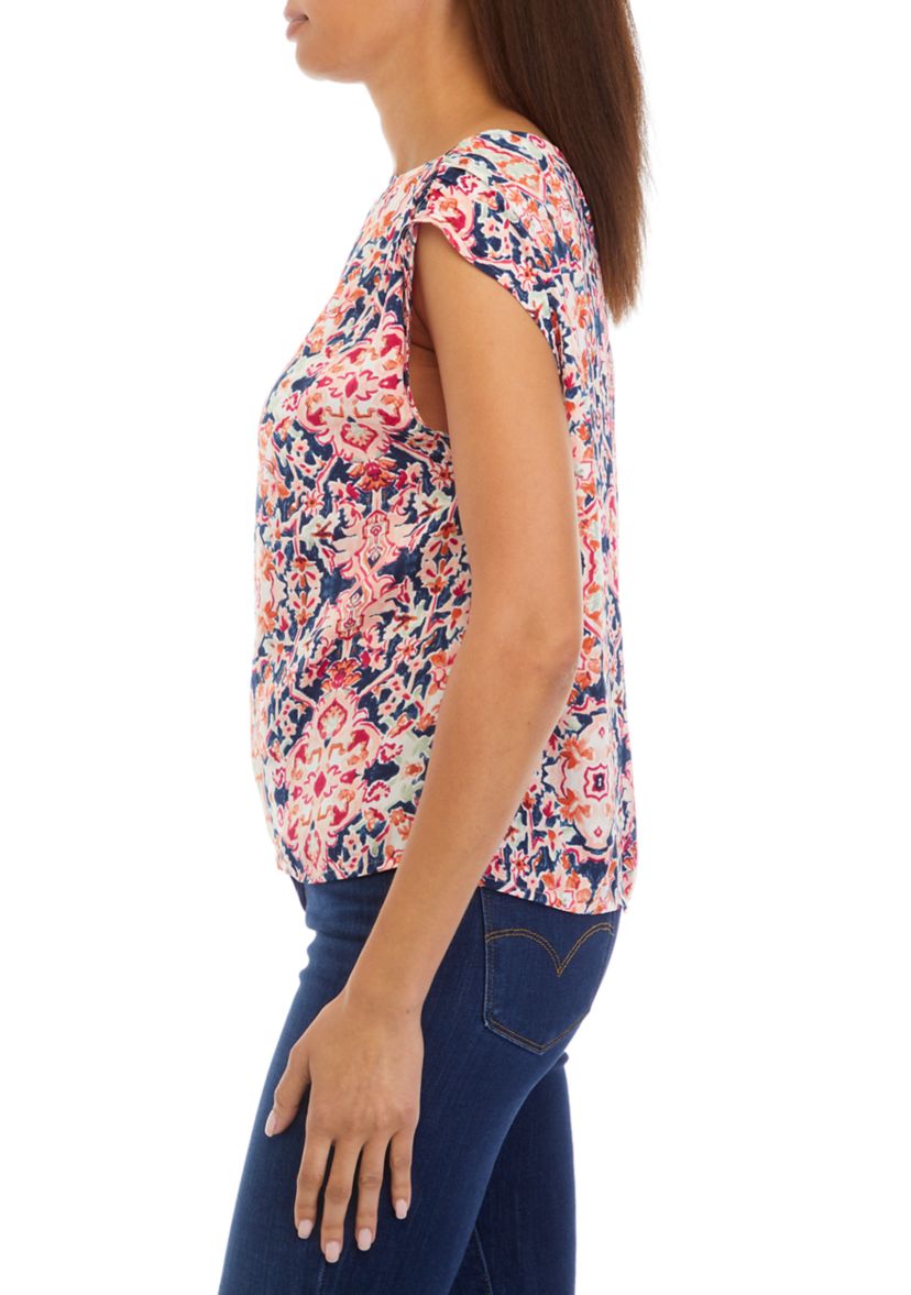 Womens Printed Cap Sleeve Blouse 