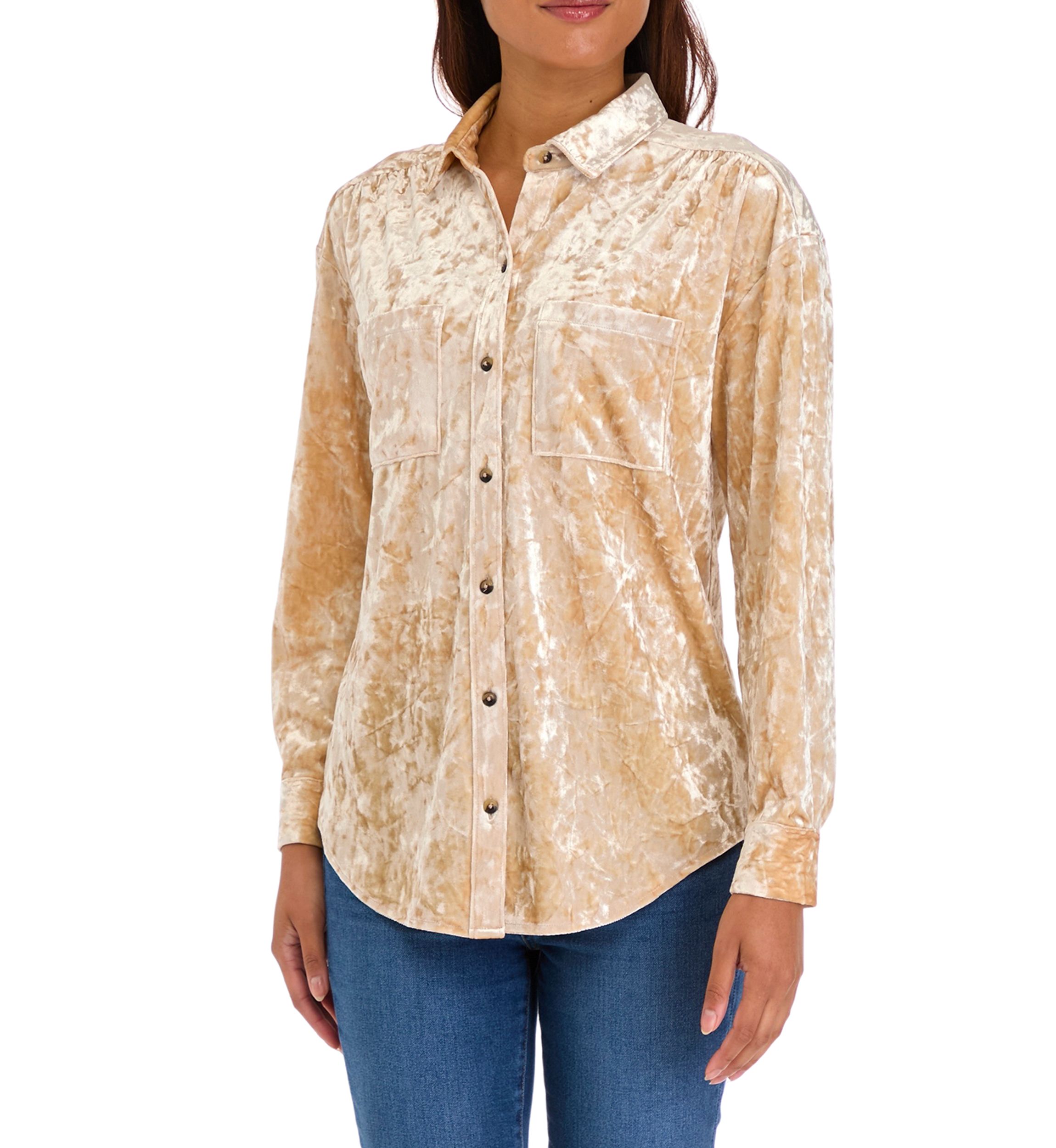 Womens Velour Button Down Shirt 