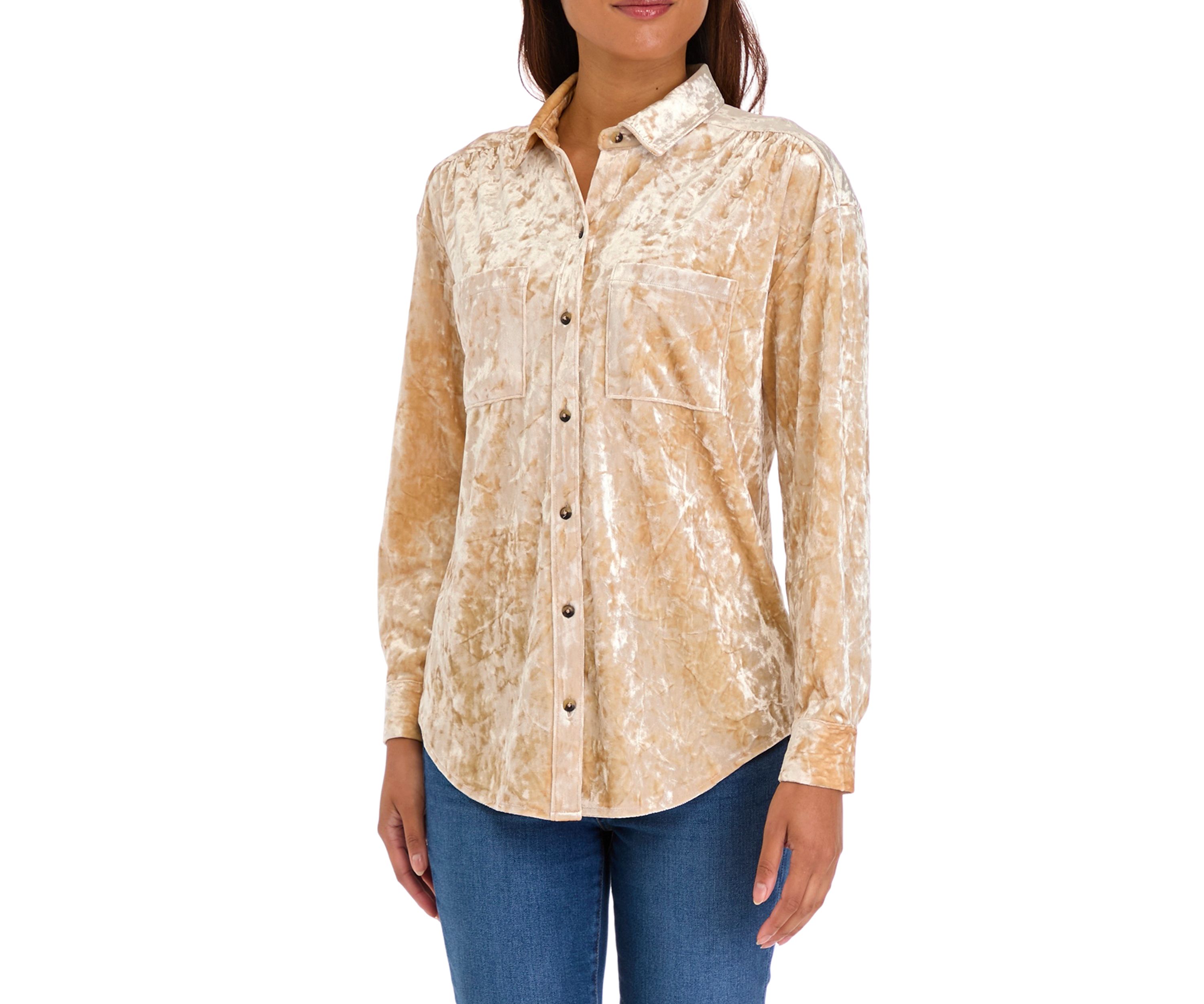 Womens Velour Button Down Shirt 