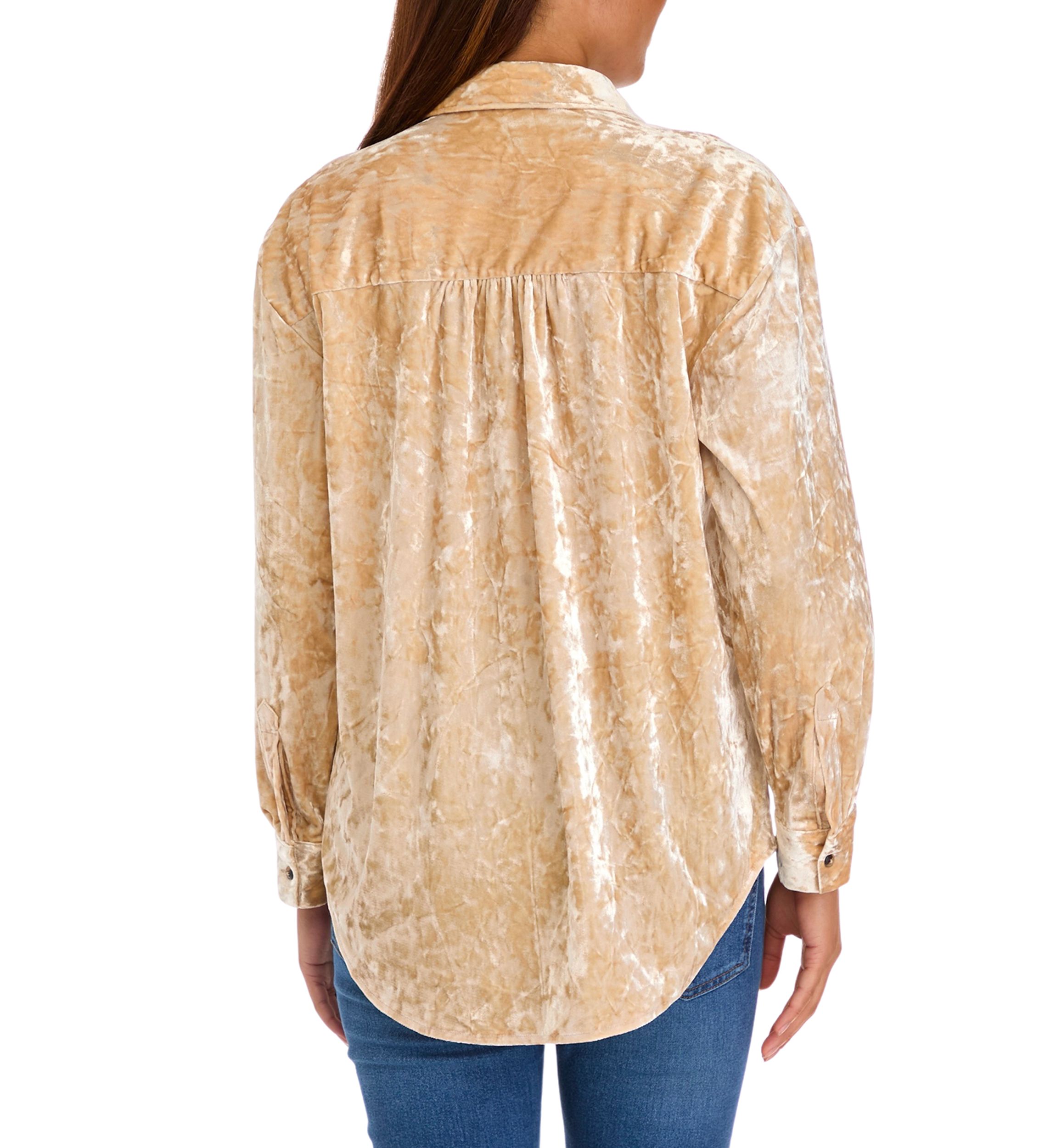 Womens Velour Button Down Shirt 