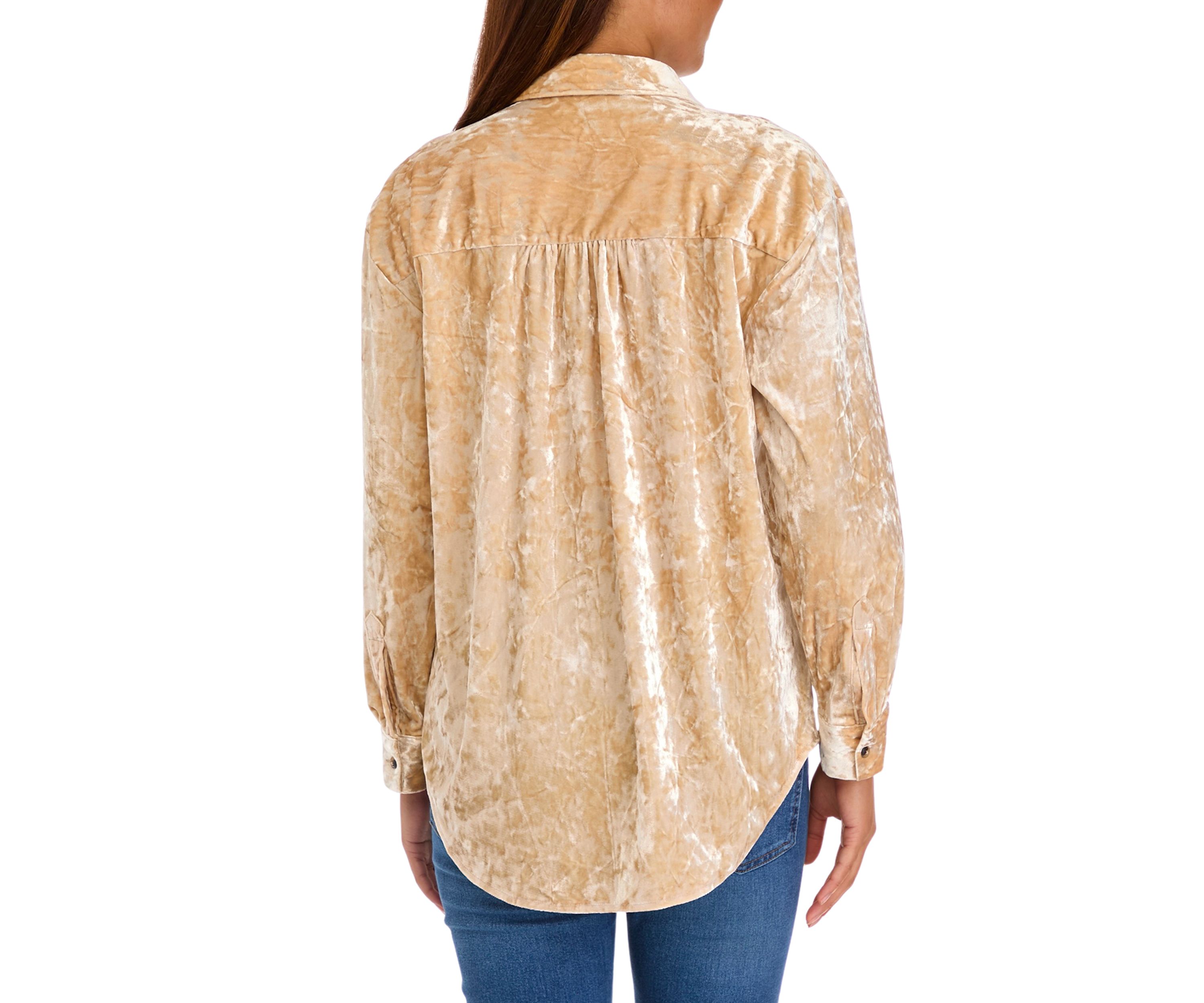 Womens Velour Button Down Shirt 
