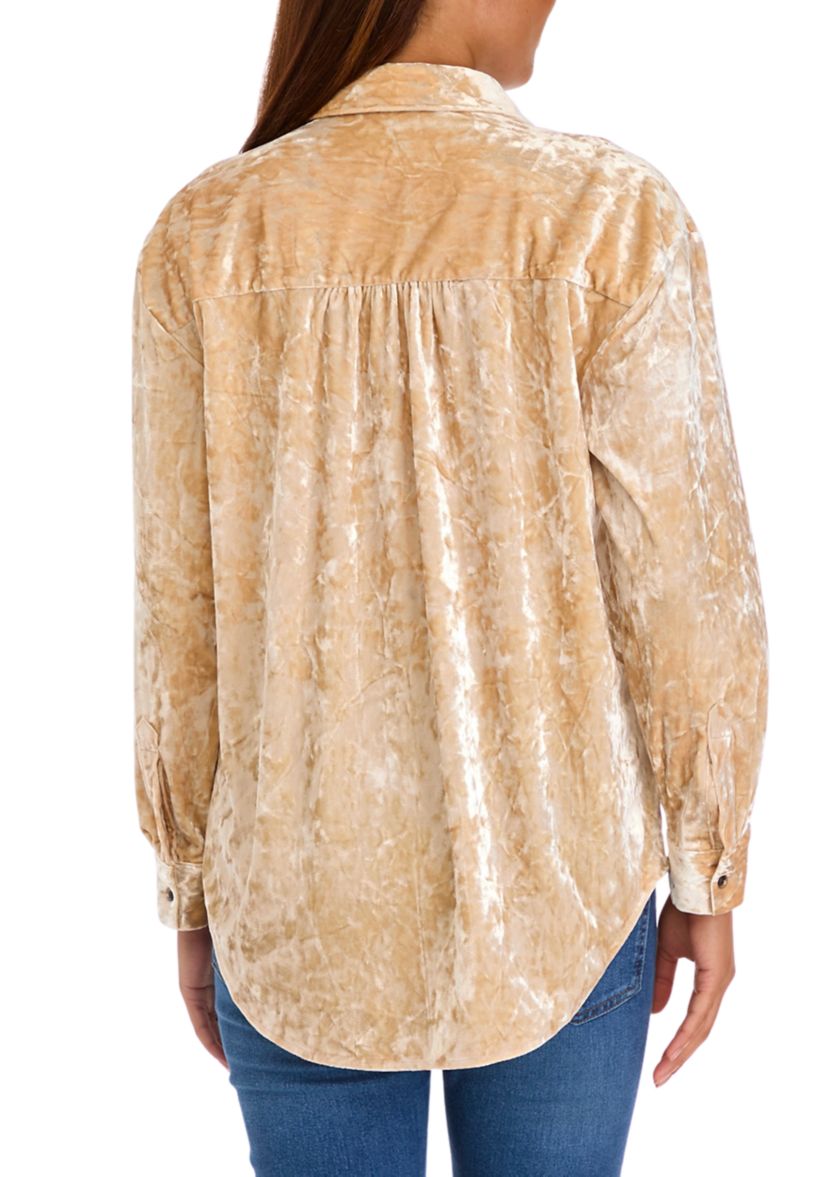 Womens Velour Button Down Shirt 