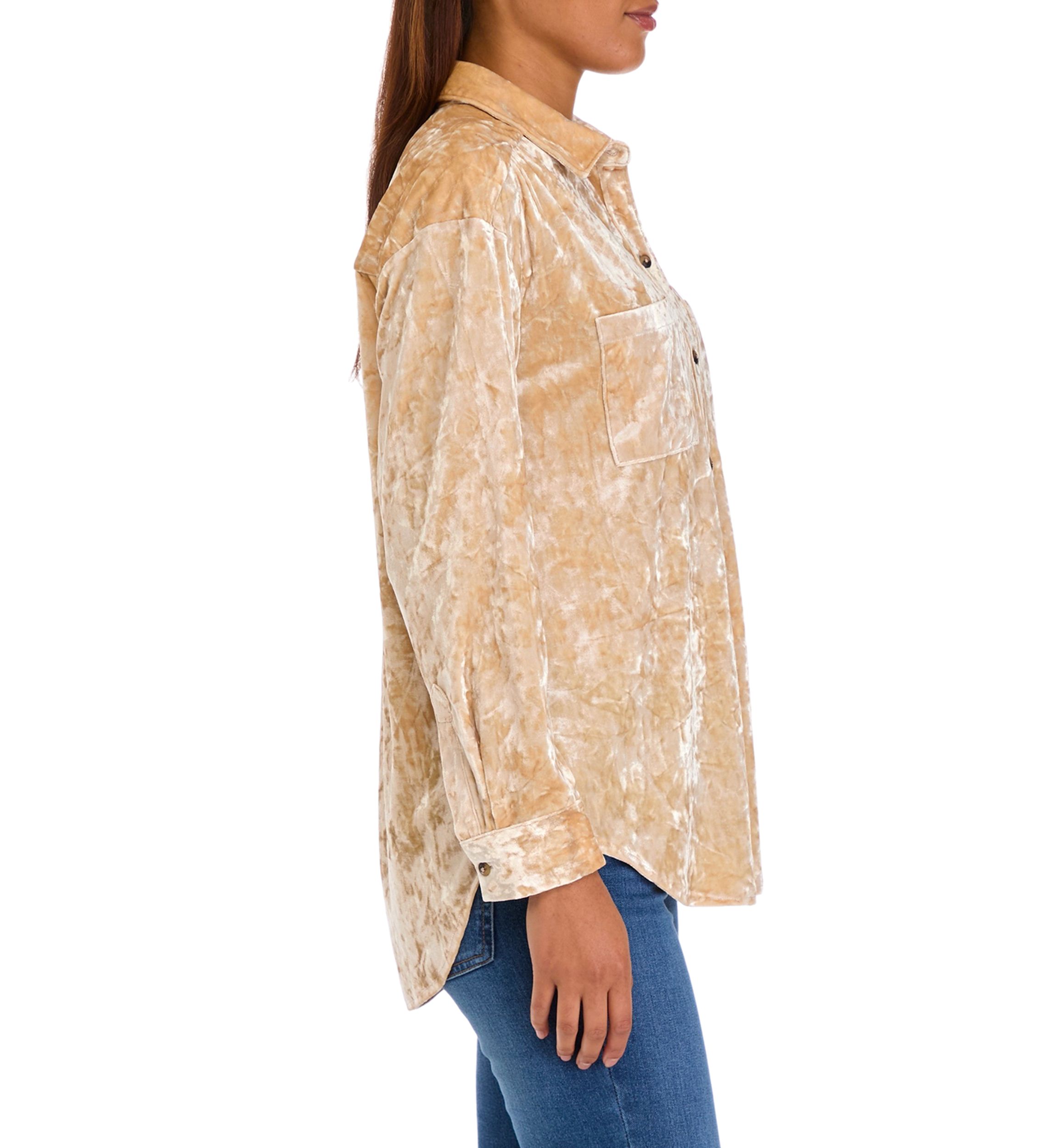 Womens Velour Button Down Shirt 