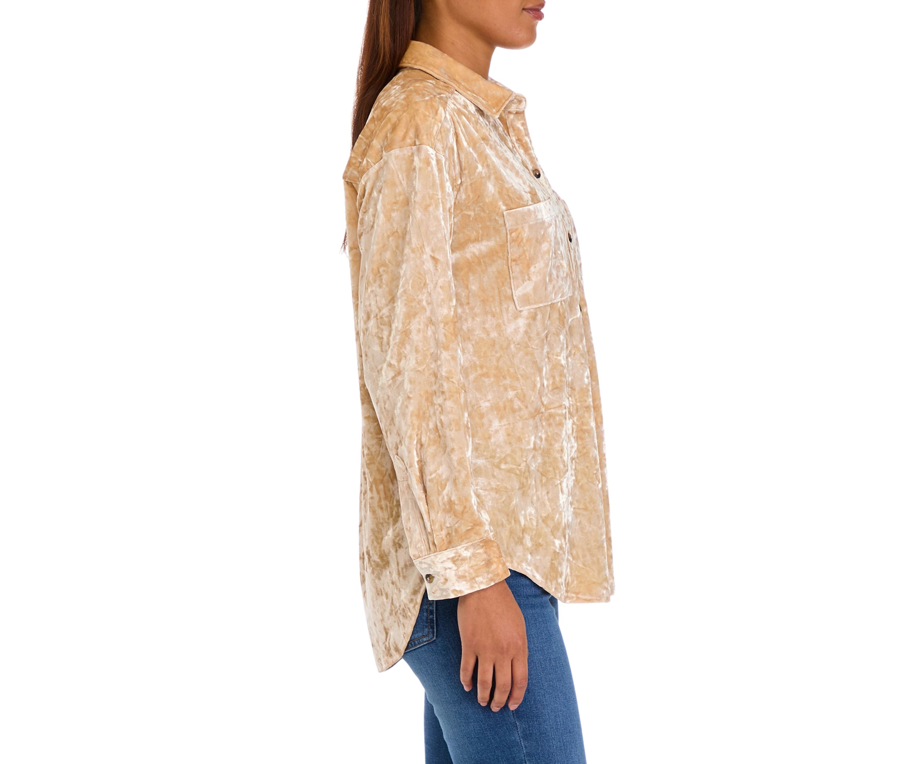 Womens Velour Button Down Shirt 