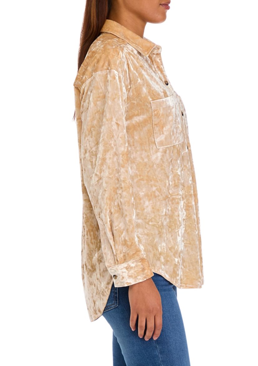 Womens Velour Button Down Shirt 