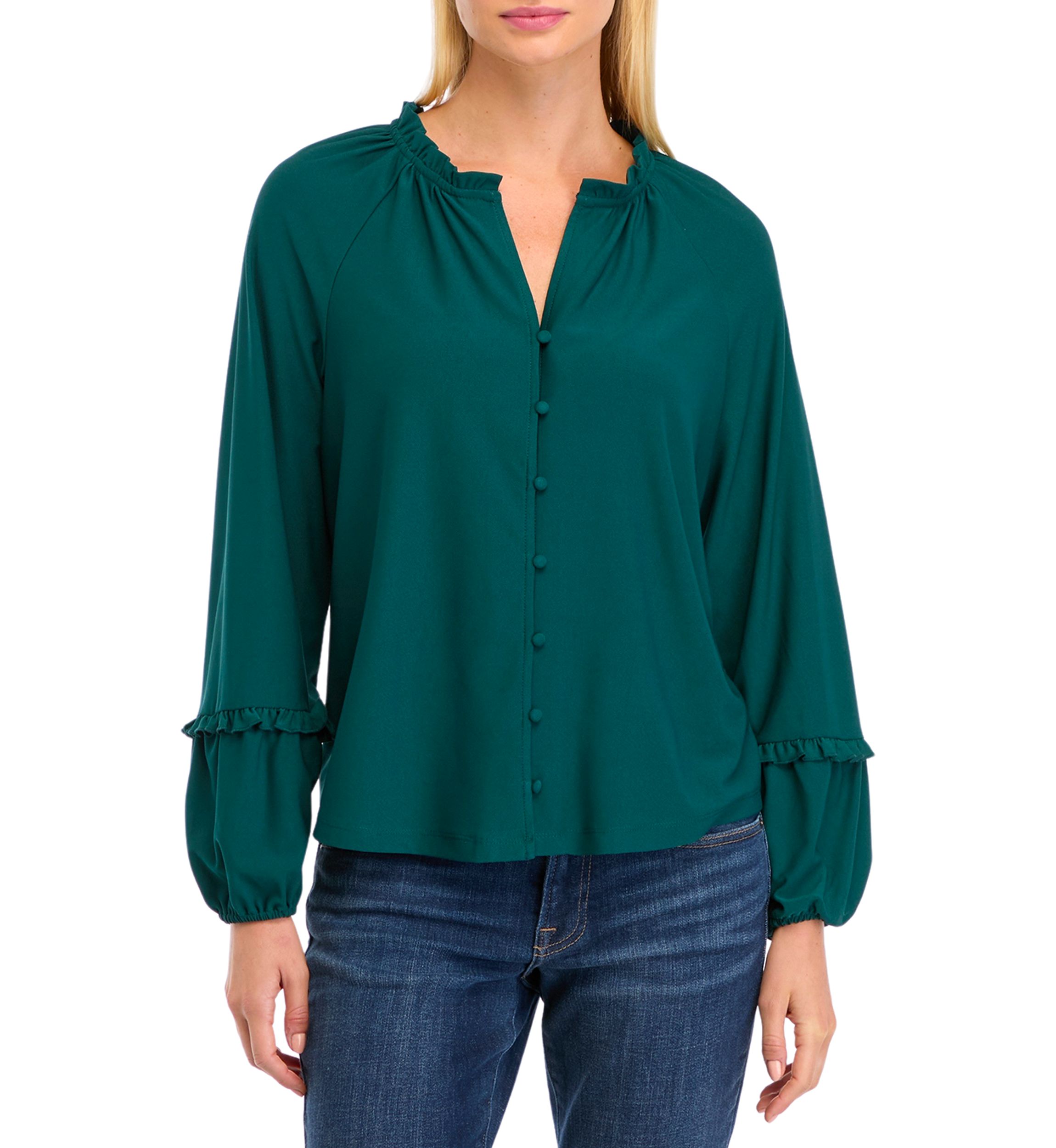 Womens Solid V-Neck Blouse