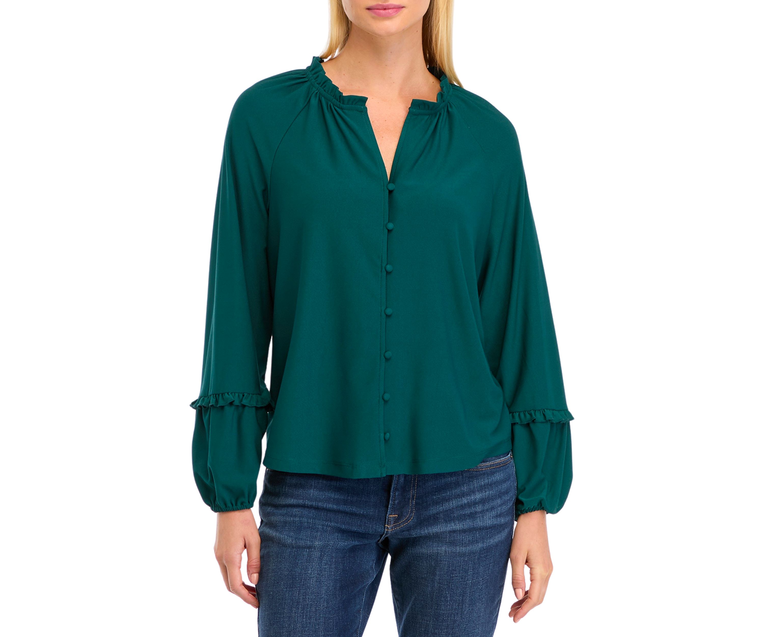 Womens Solid V-Neck Blouse