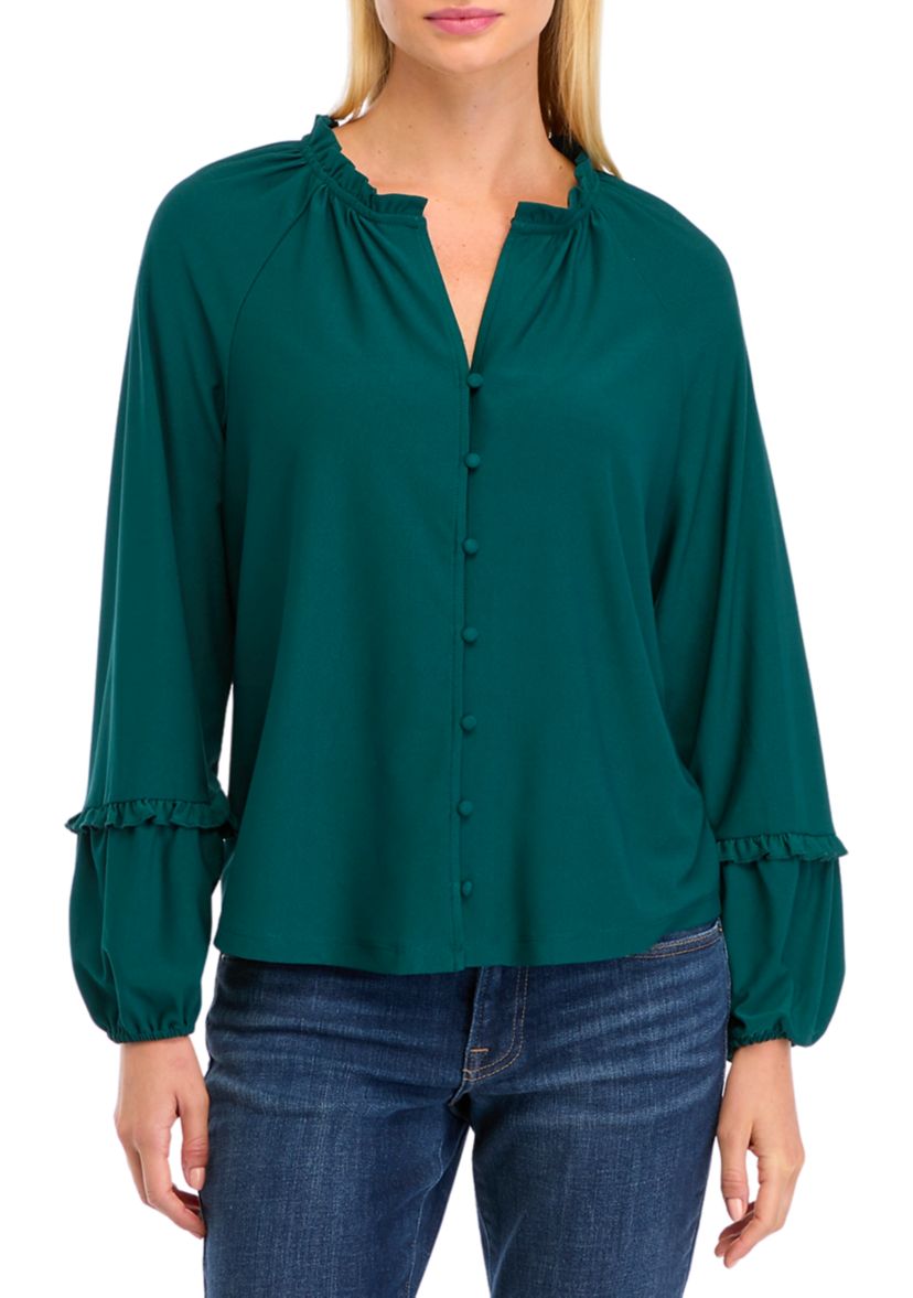 Womens Solid V-Neck Blouse