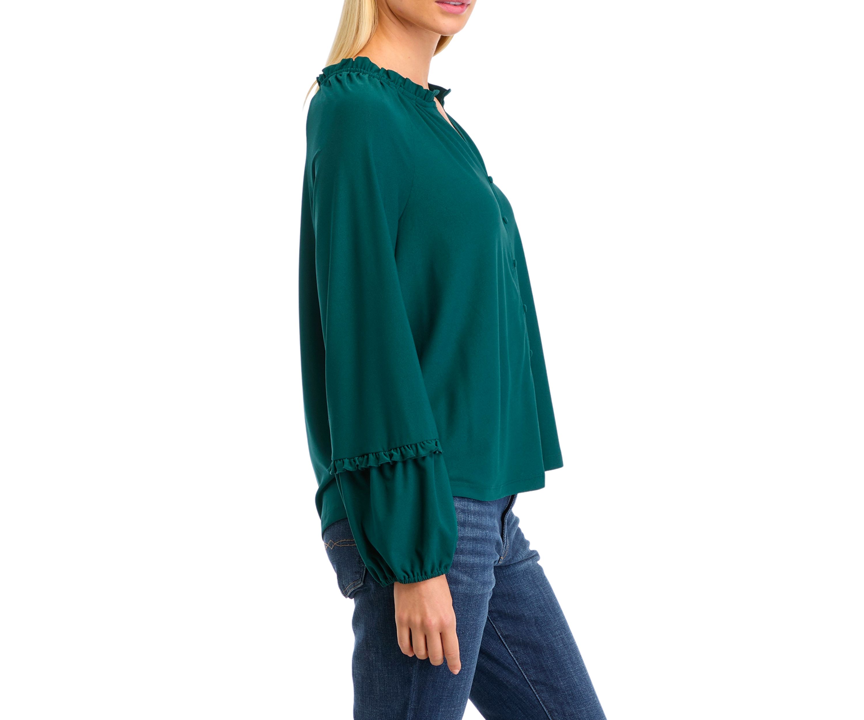 Womens Solid V-Neck Blouse