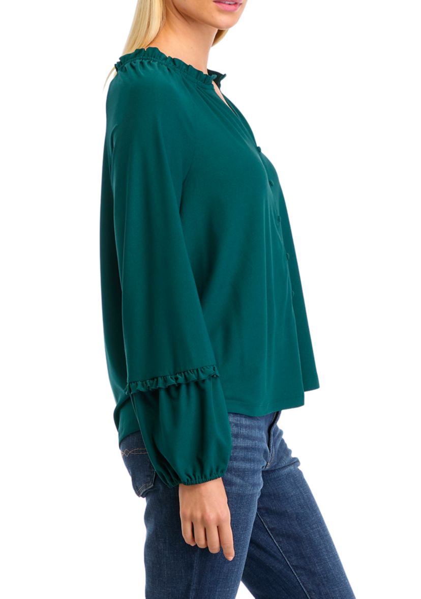 Womens Solid V-Neck Blouse