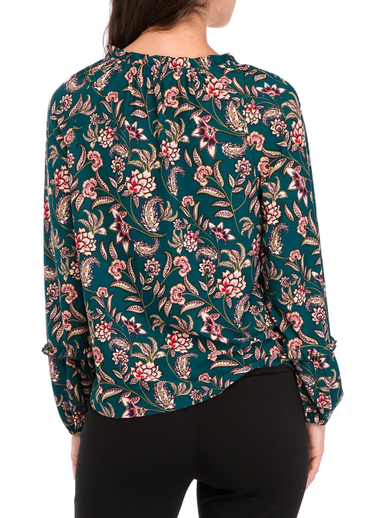 Womens Long Sleeve V-Neck Printed Blouse