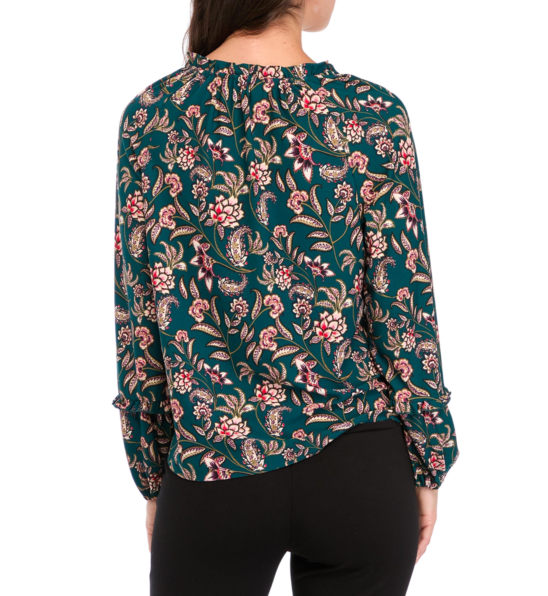Womens Long Sleeve V-Neck Printed Blouse