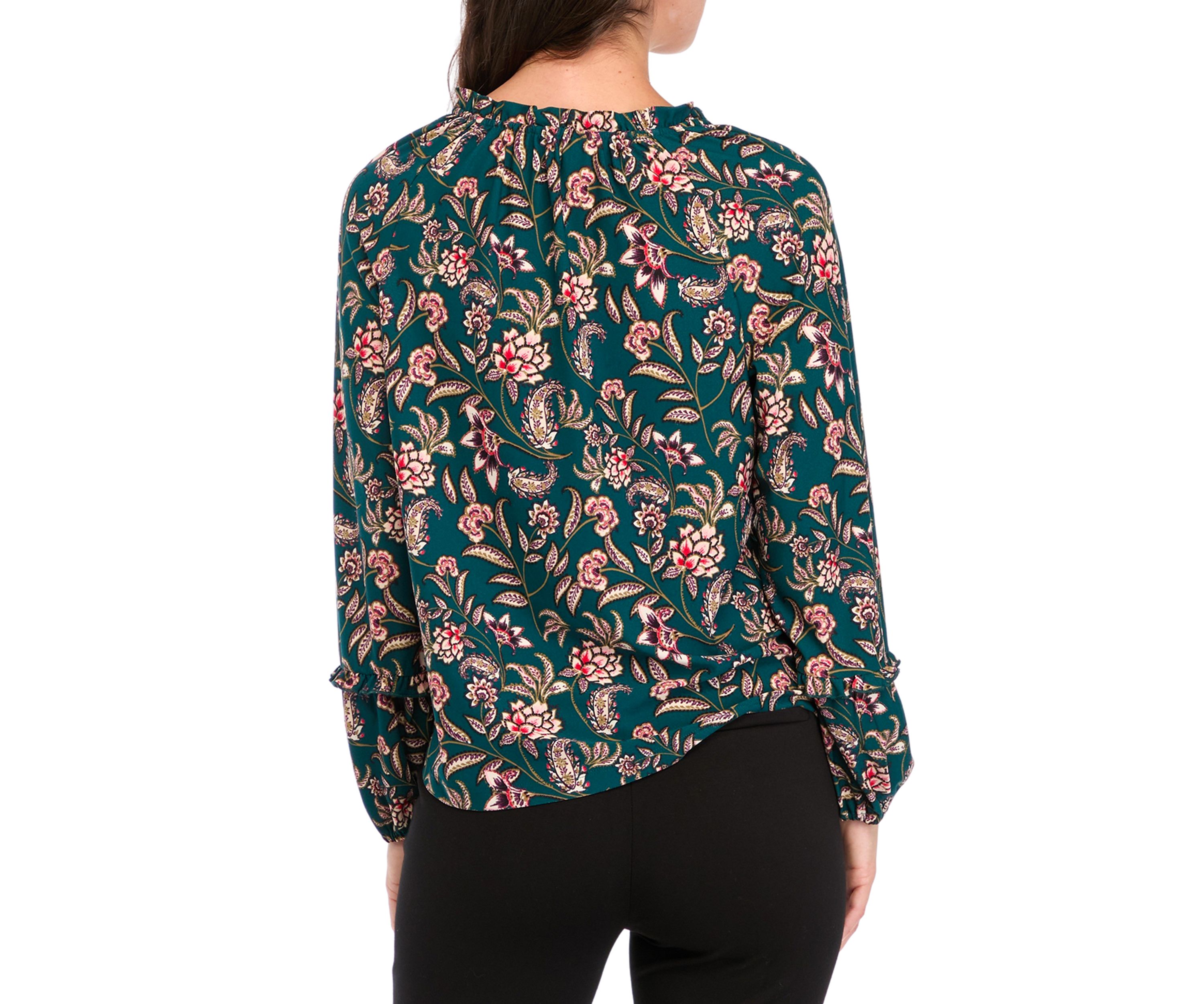 Womens Long Sleeve V-Neck Printed Blouse