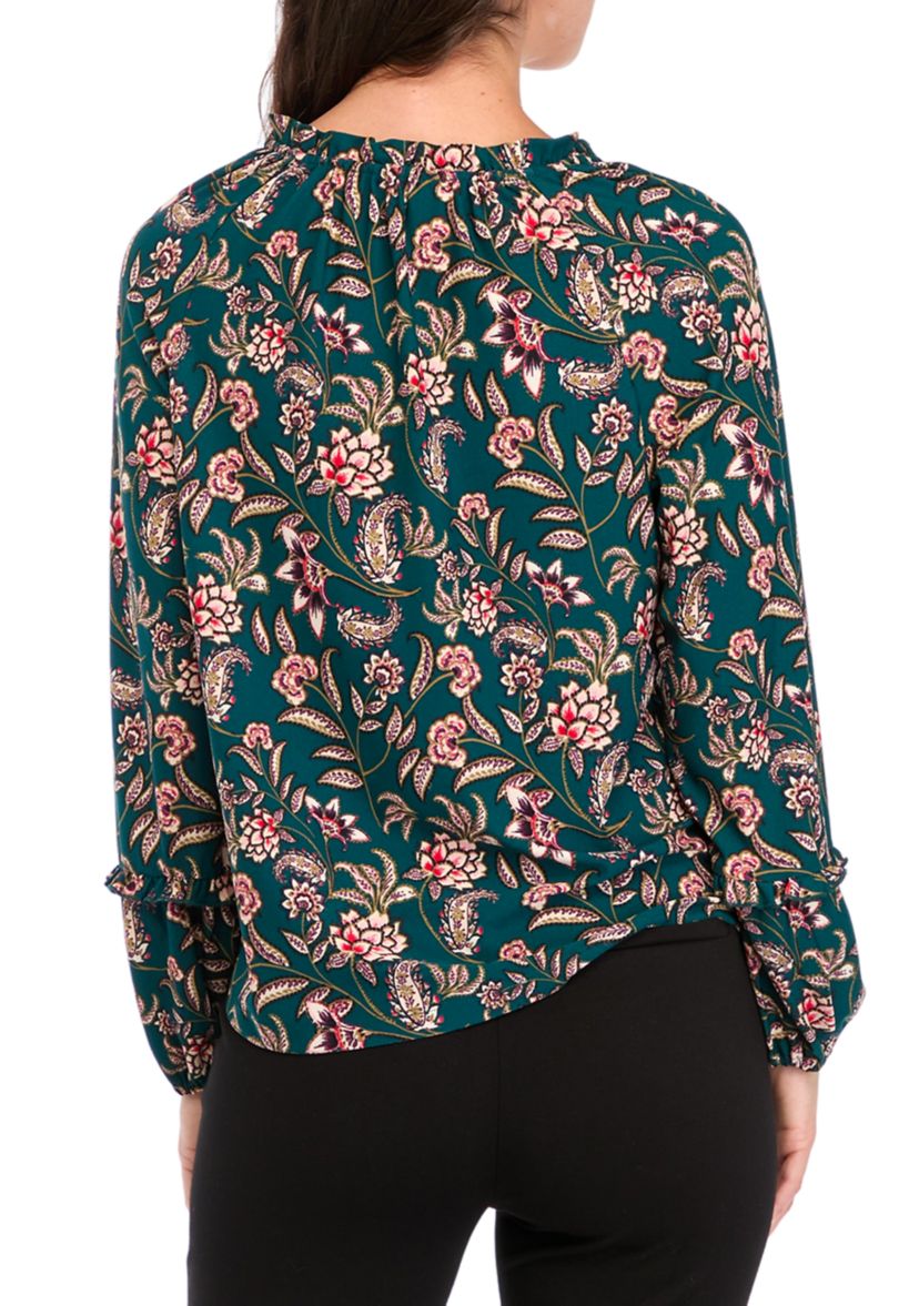 Womens Long Sleeve V-Neck Printed Blouse