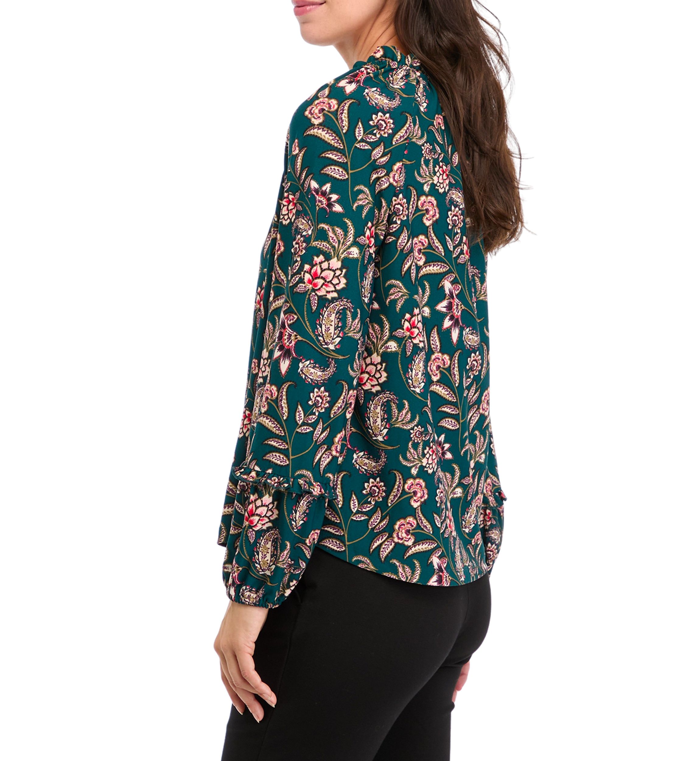Womens Long Sleeve V-Neck Printed Blouse