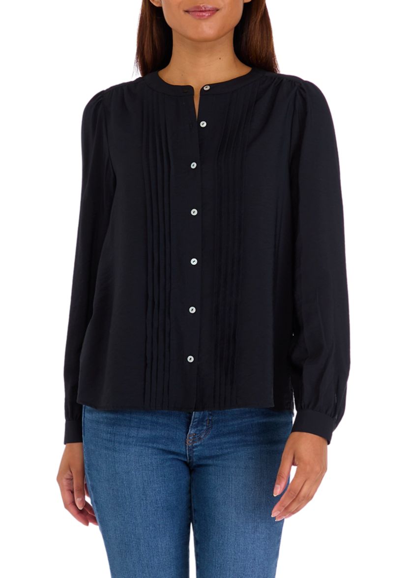 Womens Pintuck Pleated Blouse