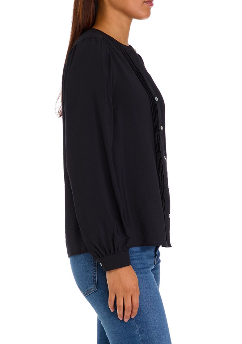 Womens Pintuck Pleated Blouse