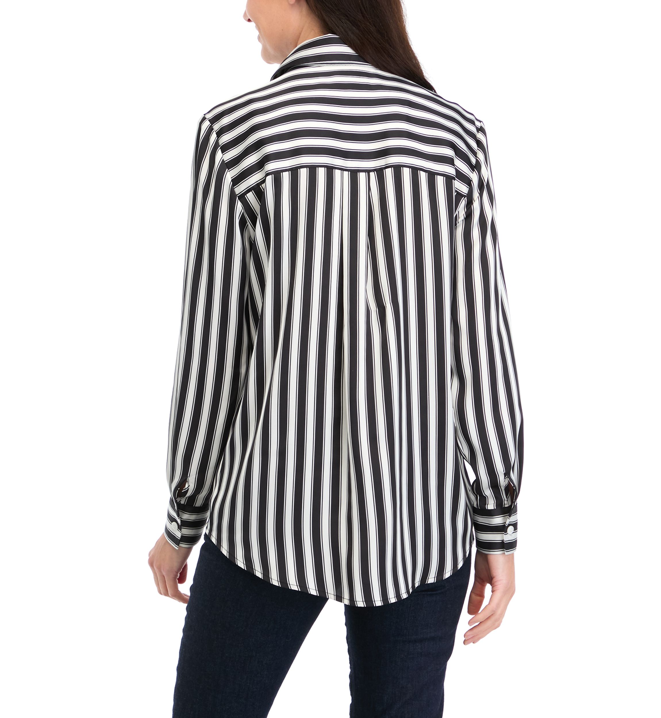 Womens Long Sleeve Satin Striped Button Down Shirt 