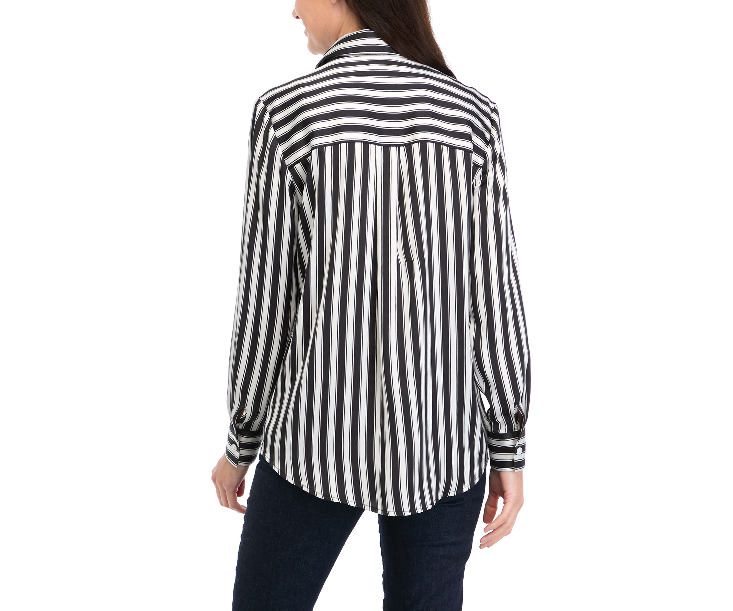 Womens Long Sleeve Satin Striped Button Down Shirt 