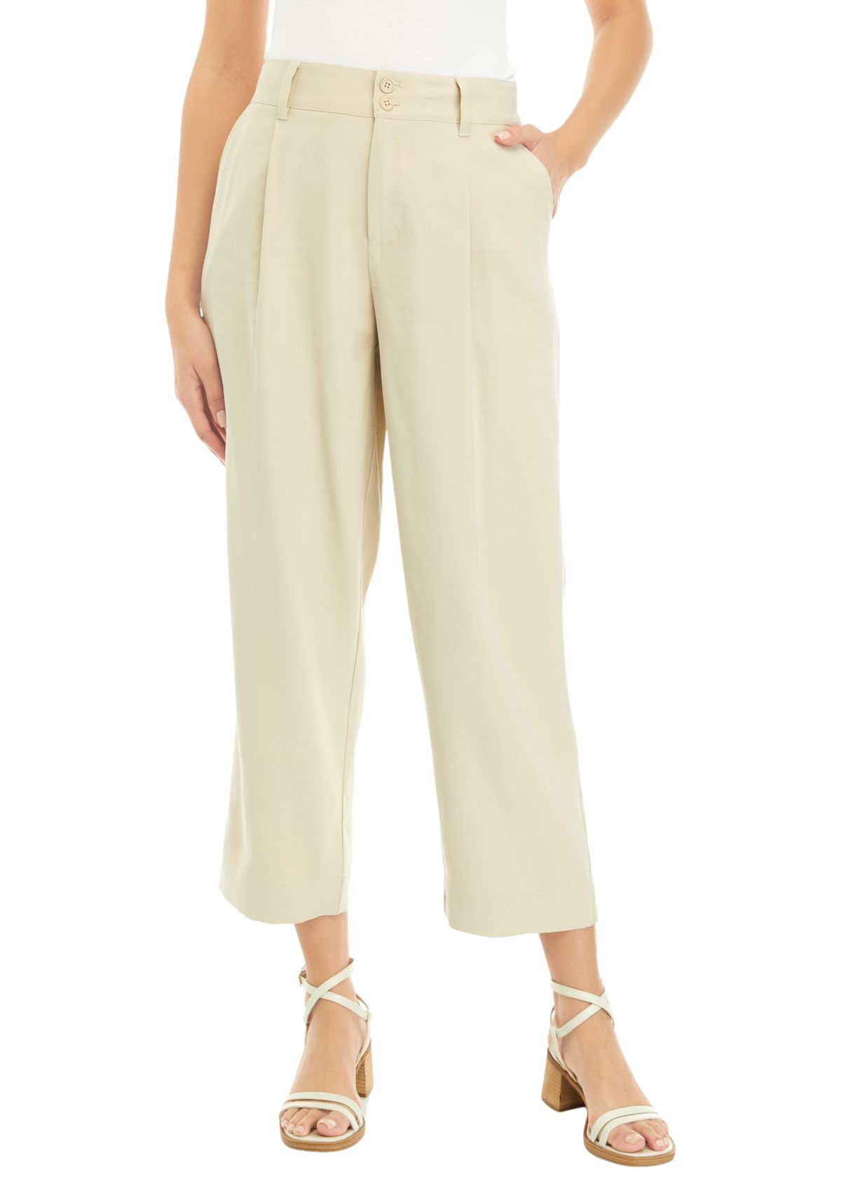Womens High Rise Pleated Cropped Trousers