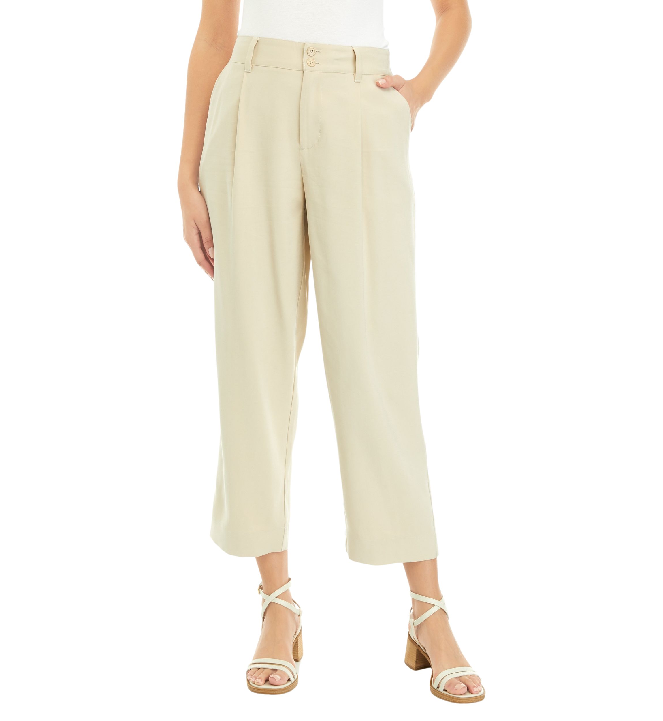 Womens High Rise Pleated Cropped Trousers