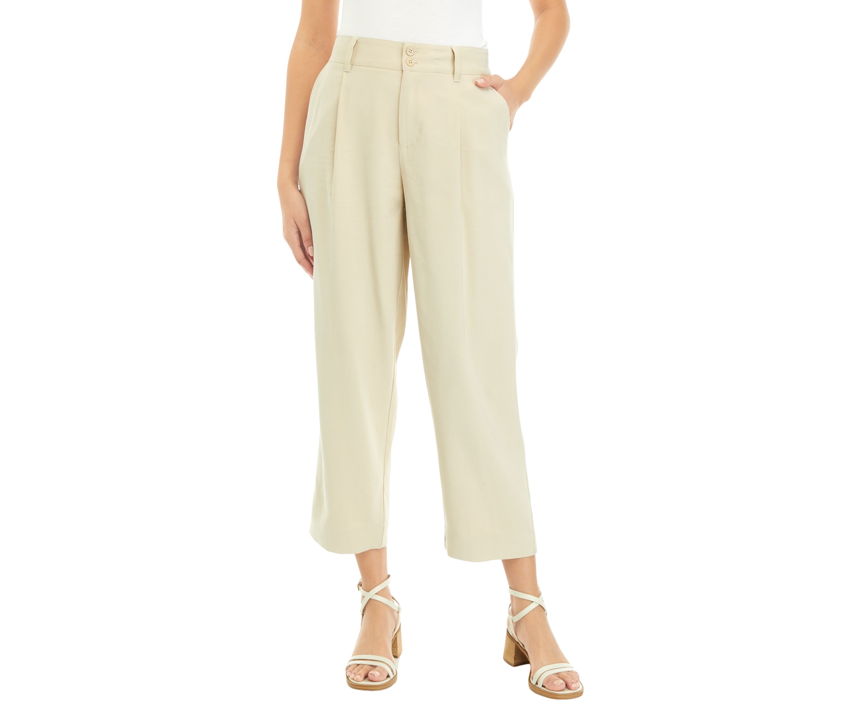 Womens High Rise Pleated Cropped Trousers