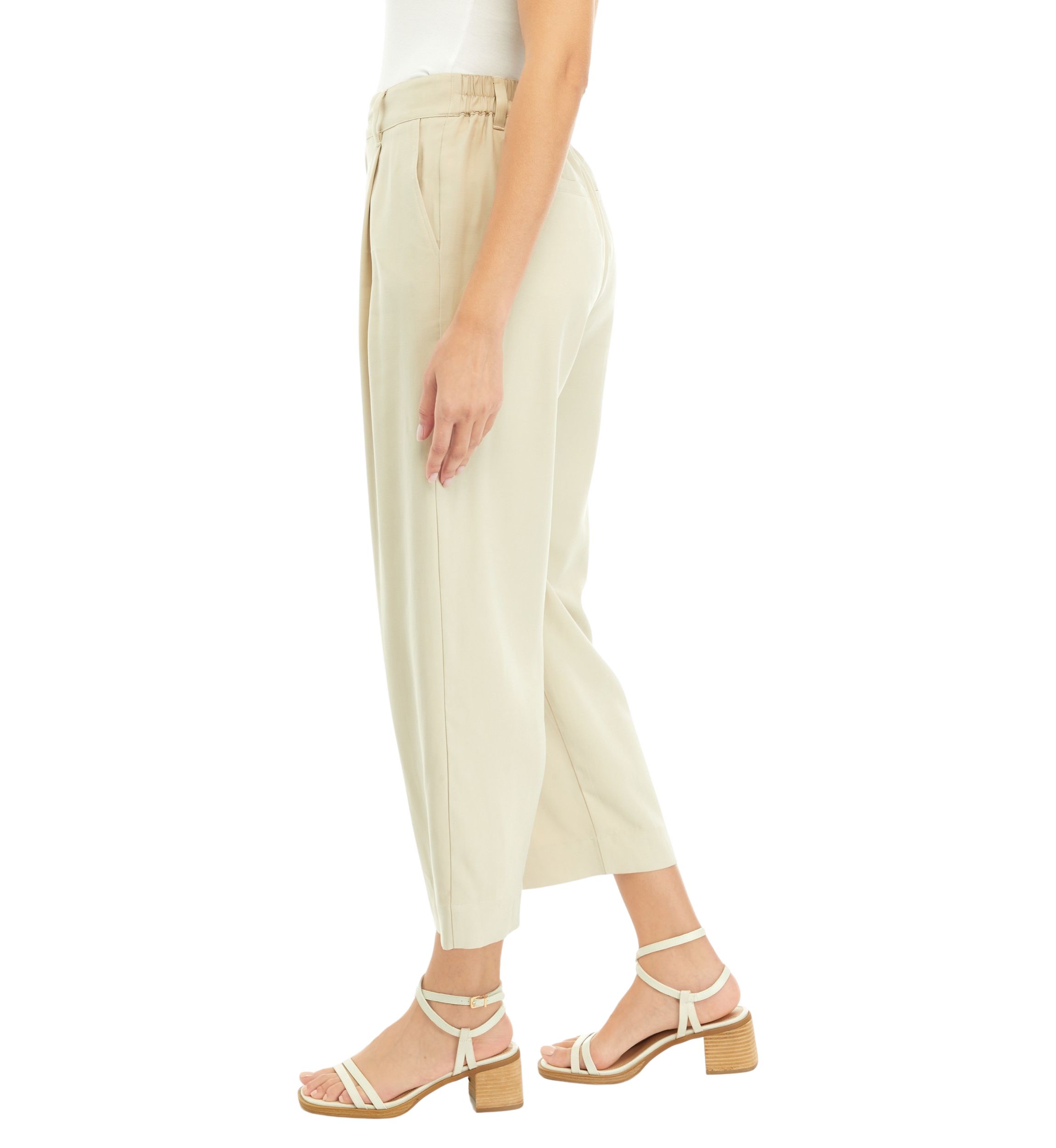 Womens High Rise Pleated Cropped Trousers