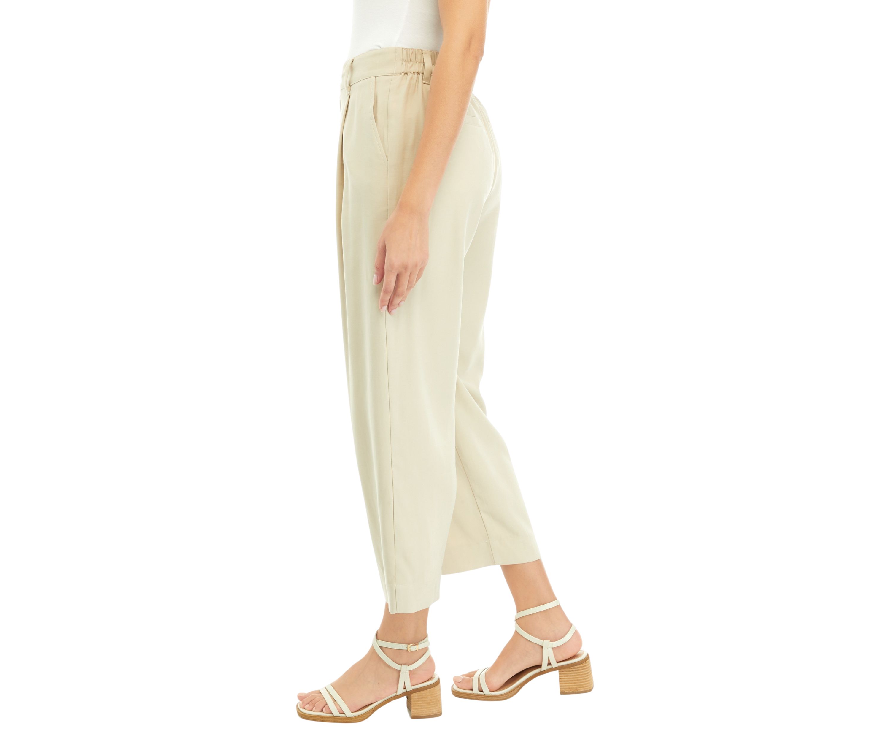 Womens High Rise Pleated Cropped Trousers