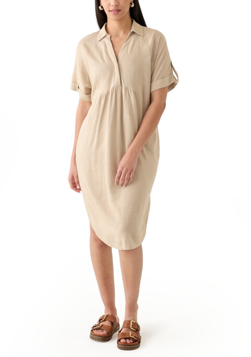 Womens Short Sleeve Linen Popover Shirtdress