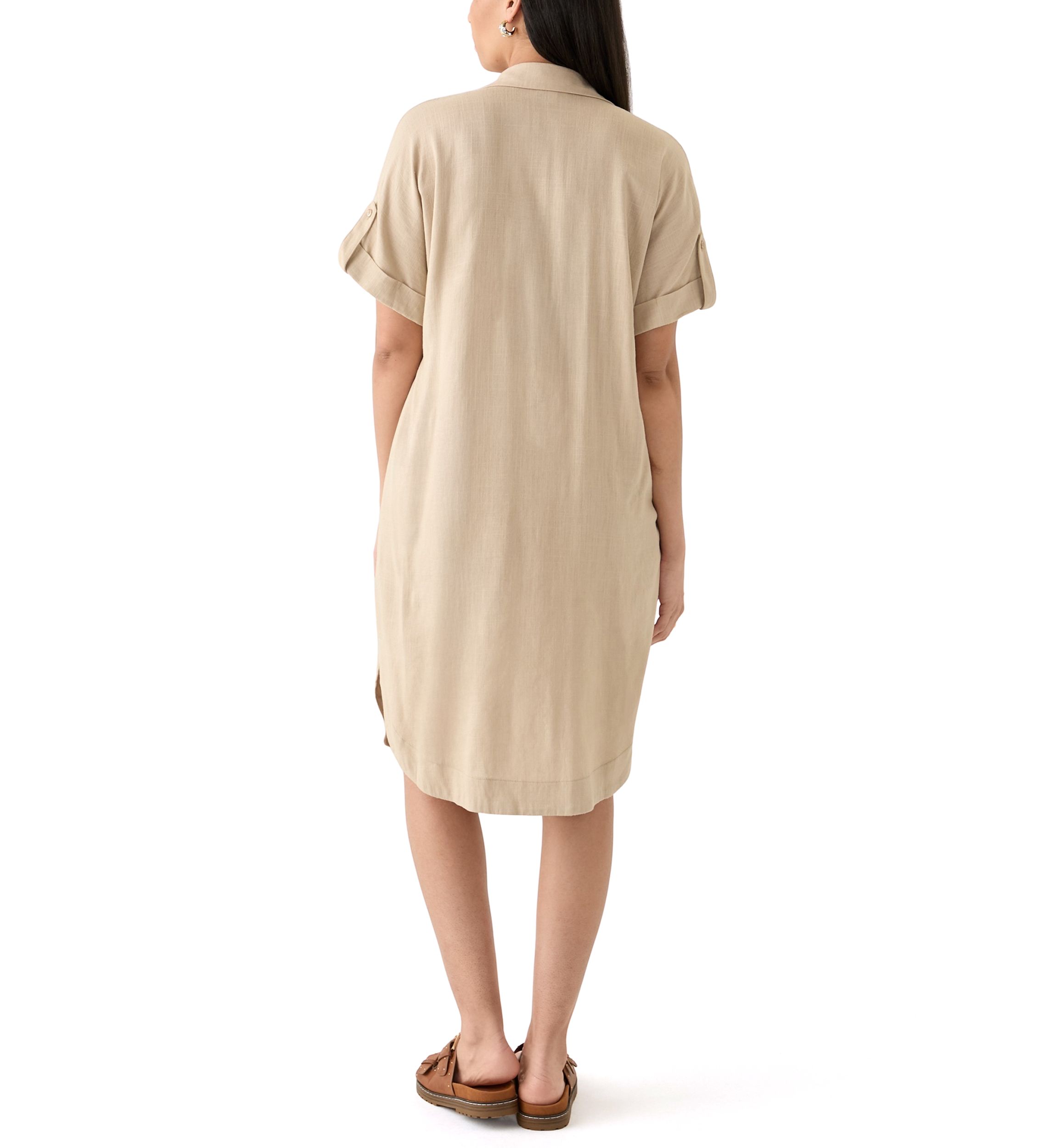 Womens Short Sleeve Linen Popover Shirtdress