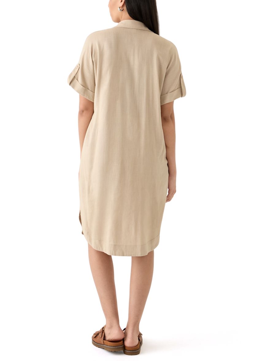 Womens Short Sleeve Linen Popover Shirtdress