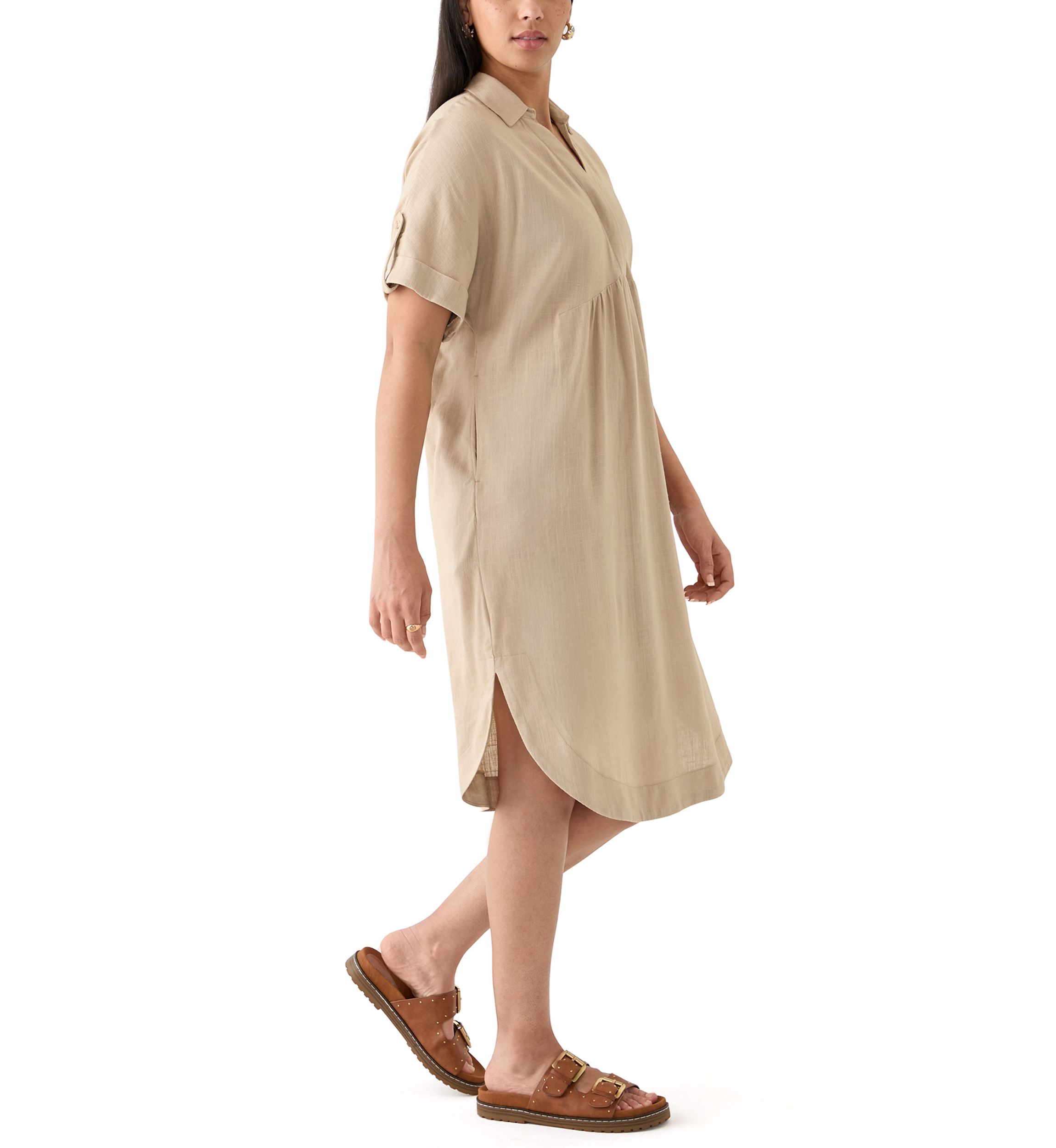 Womens Short Sleeve Linen Popover Shirtdress