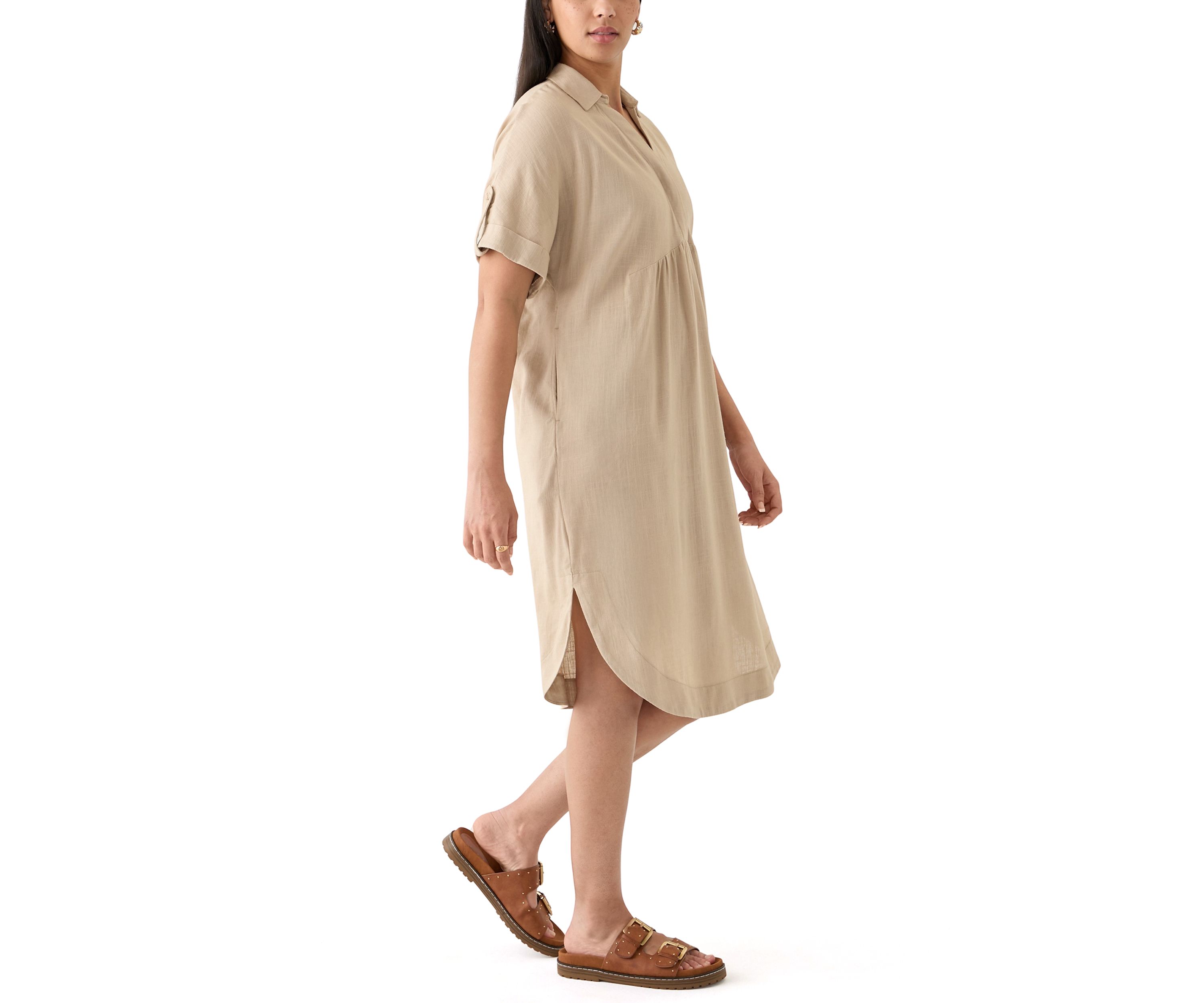 Womens Short Sleeve Linen Popover Shirtdress
