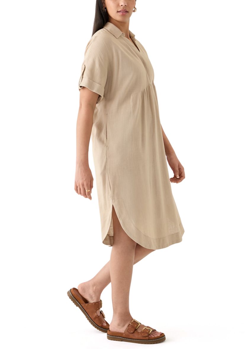 Womens Short Sleeve Linen Popover Shirtdress