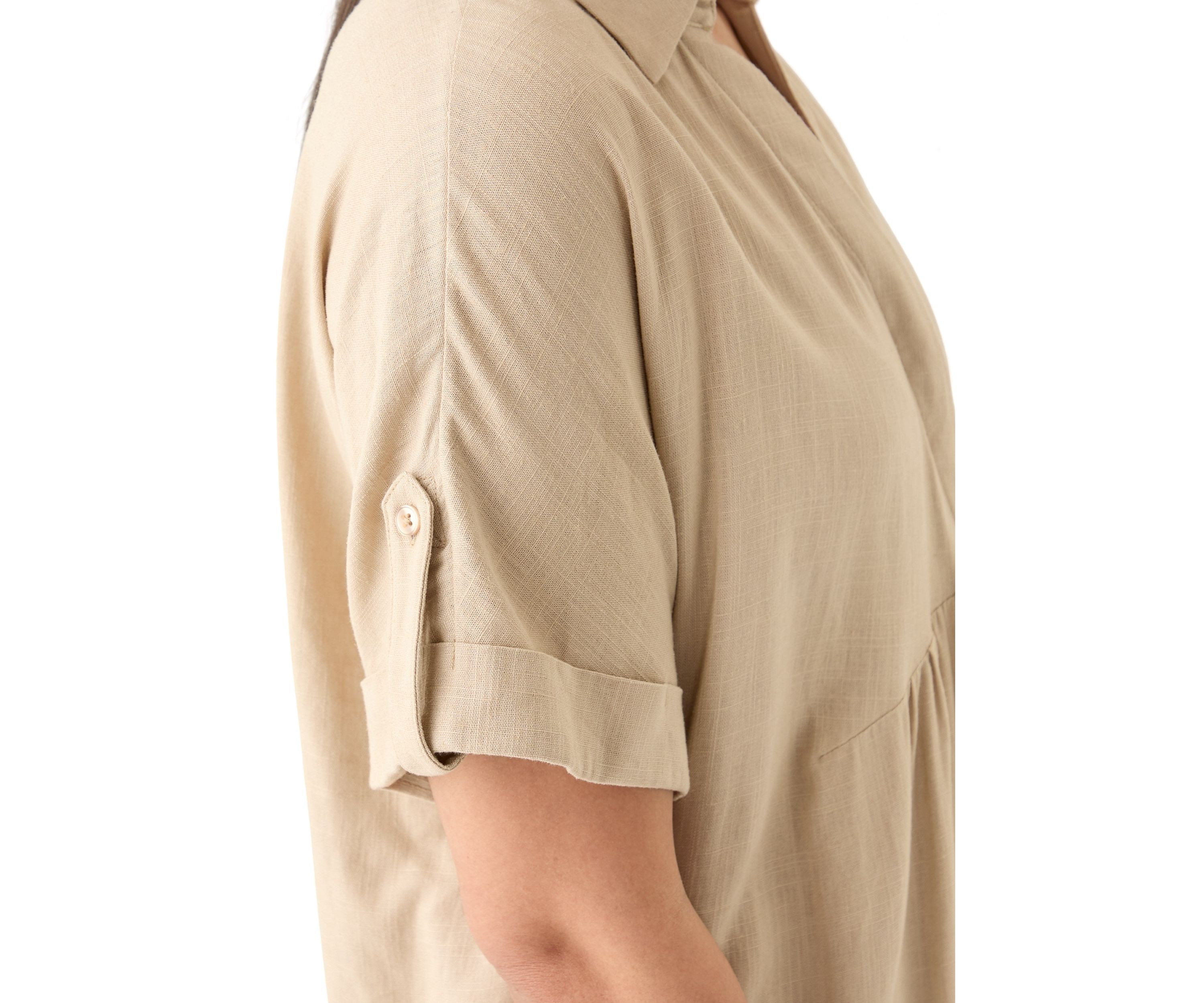 Womens Short Sleeve Linen Popover Shirtdress
